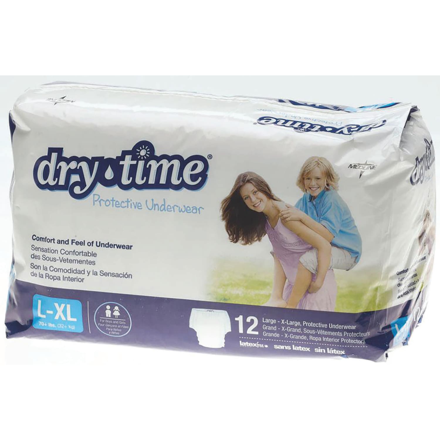 Medline DryTime Disposable Protective Youth Underwear, Large/X-Large, Bag Of 12