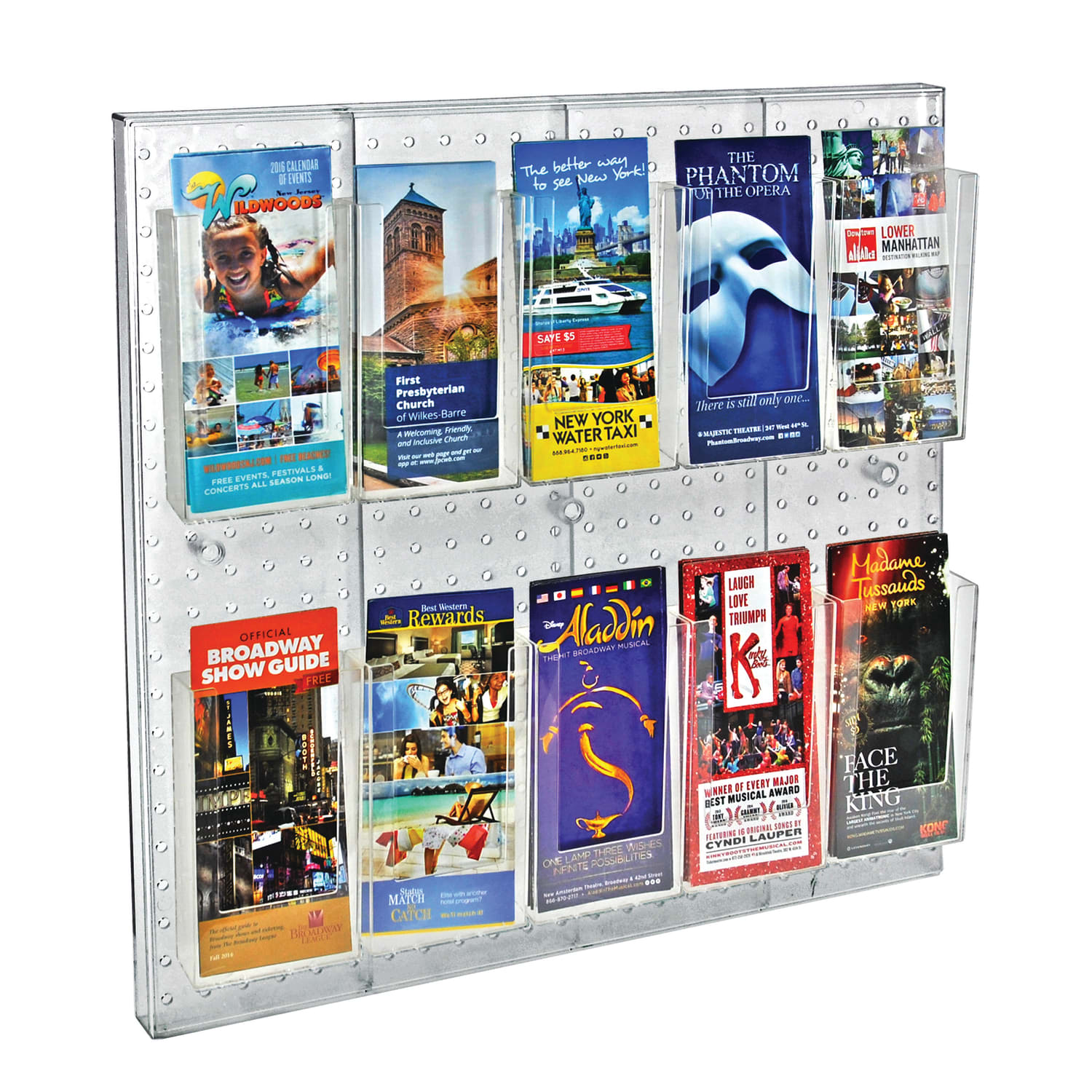 Azar Displays 10-Pocket Acrylic Tri-Fold Pegboard Wall Brochure Holder, 24inH x 24inW x 7/8inD, Clear - Image 3