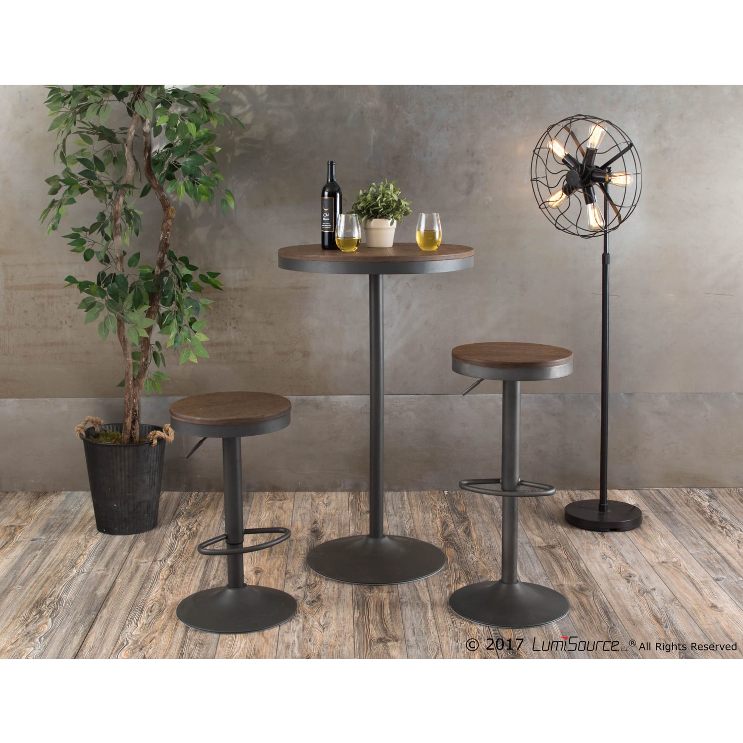 Lumisource Dakota Industrial Farmhouse Table With 2 Bar Stools, Gray/Brown - Image 4