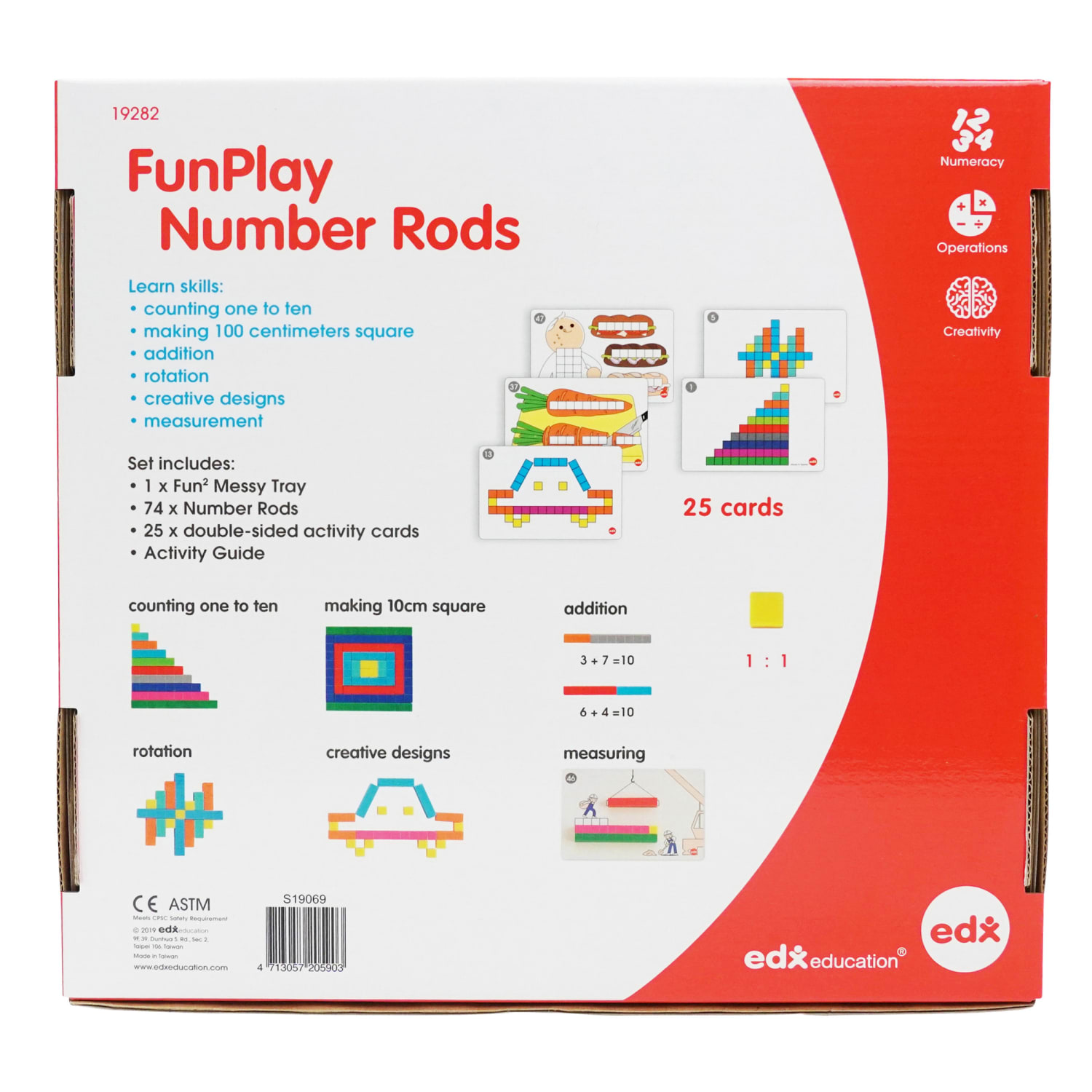 Edx Education edxeducation FunPlay Number Rods, Set Of 74 Math Manipulatives, 50 Activities, Messy Tray - Image 3