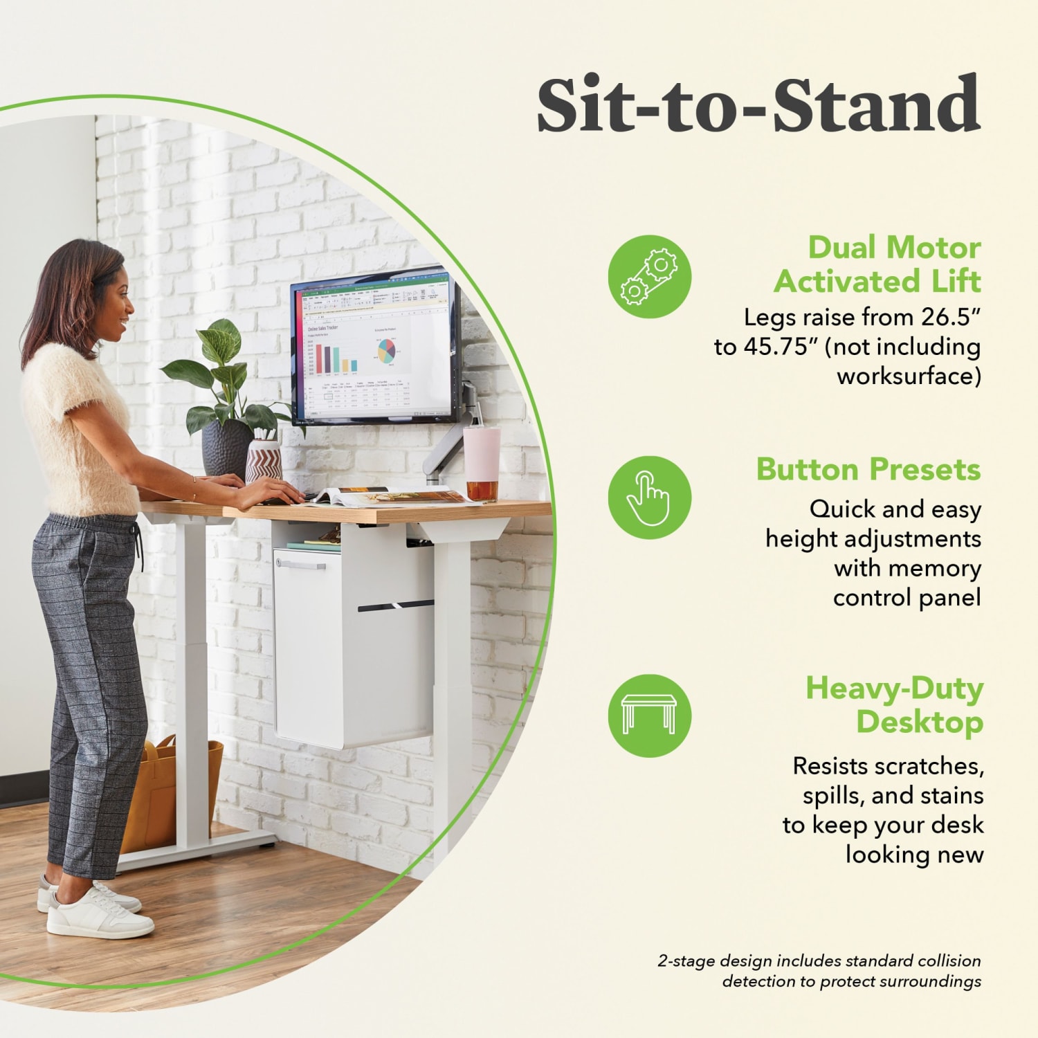 HON Coze Worksurface With Coordinate Height-Adjustable Base, 48inW, Designer White/Black - Image 4