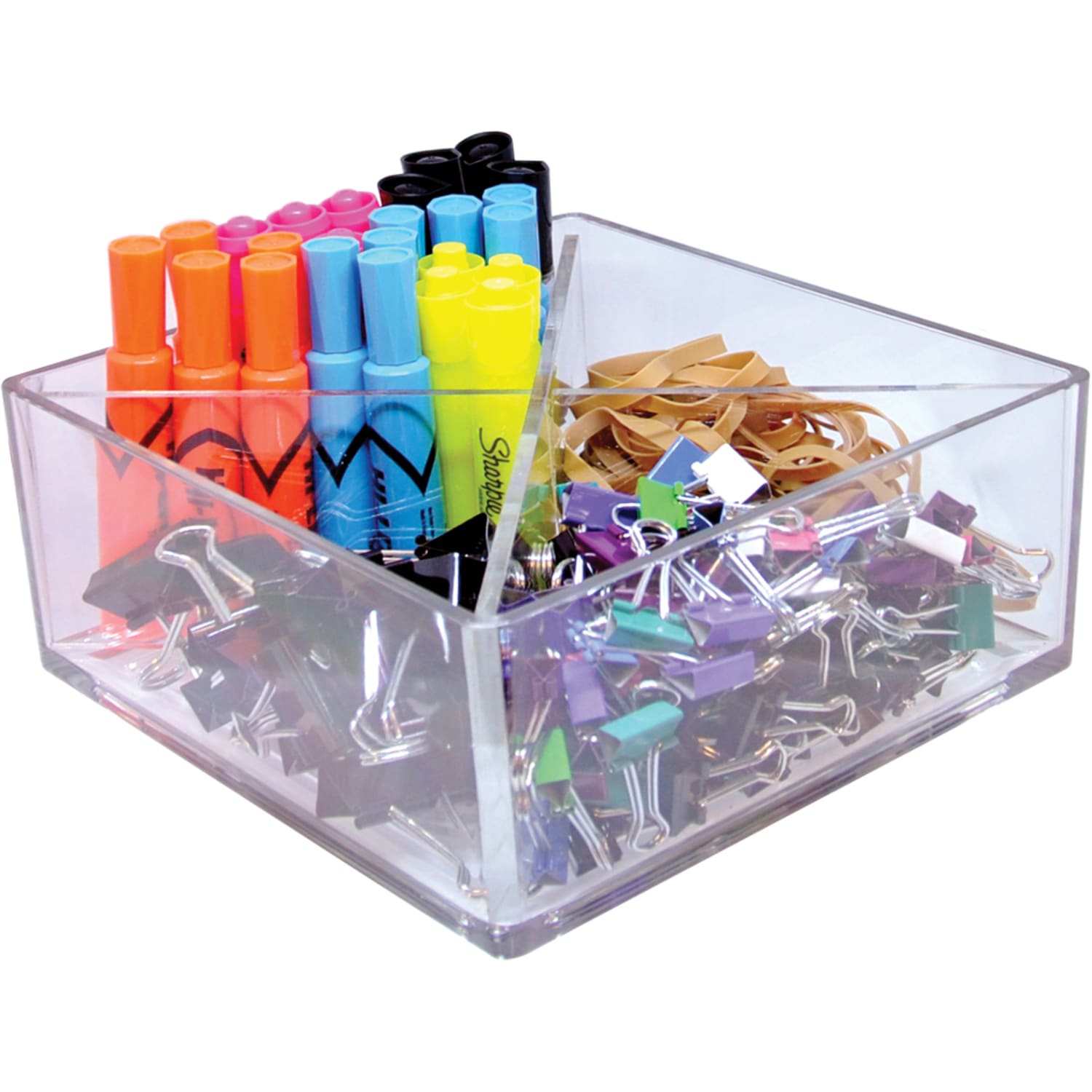 Azar Displays 4-Compartment Square Tray Desk Organizers, 2inH x 6inW x 6inD, Clear, Pack Of 2 Organizers - Image 4