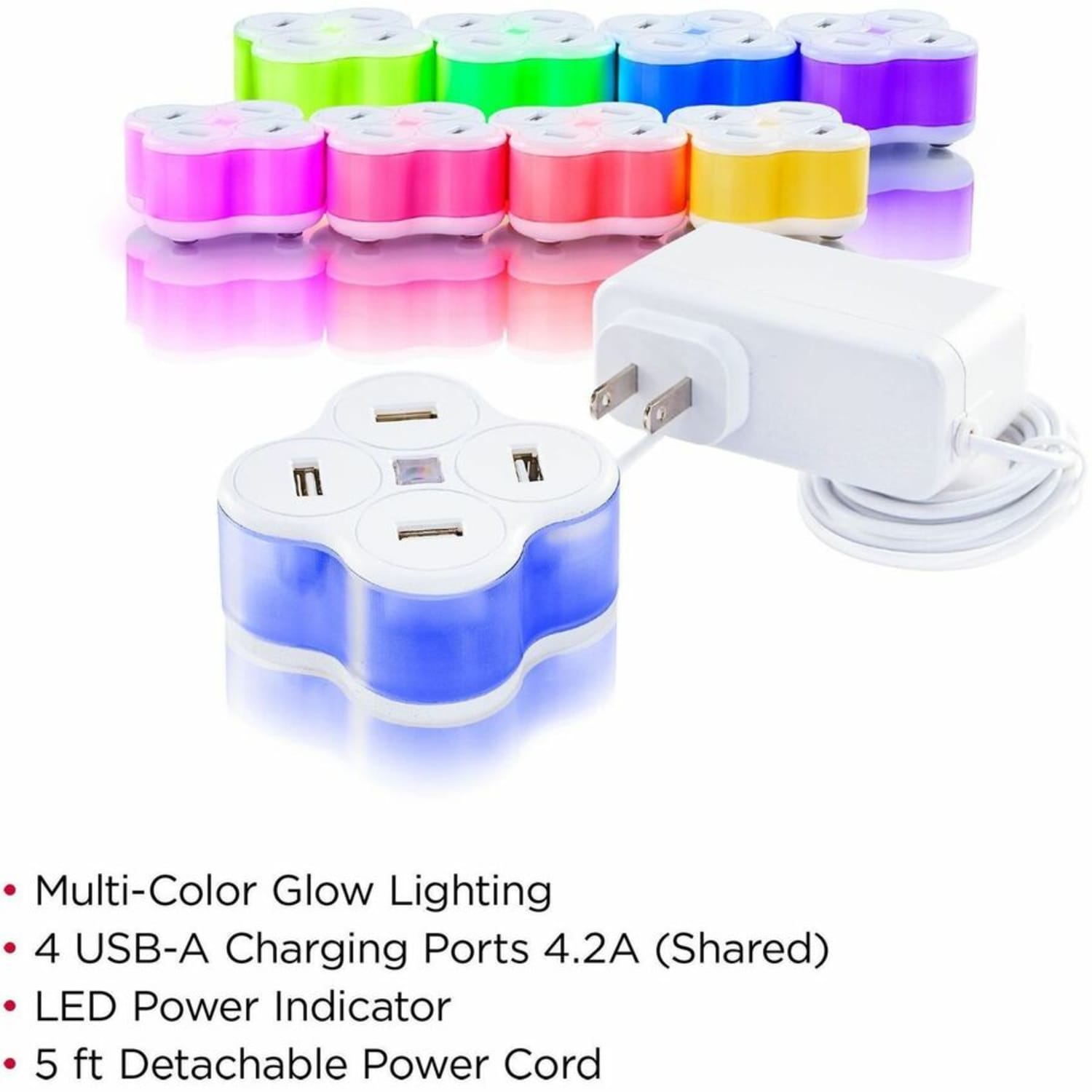 CyberPower TR14A42U USB Charger with 4 Type A Ports - 4 USB Port(s) - 4.2 Amps (Shared), 5 ft, NEMA 1-15P, 100 VAC - 240 VAC, White, 1YR Warranty - Image 3