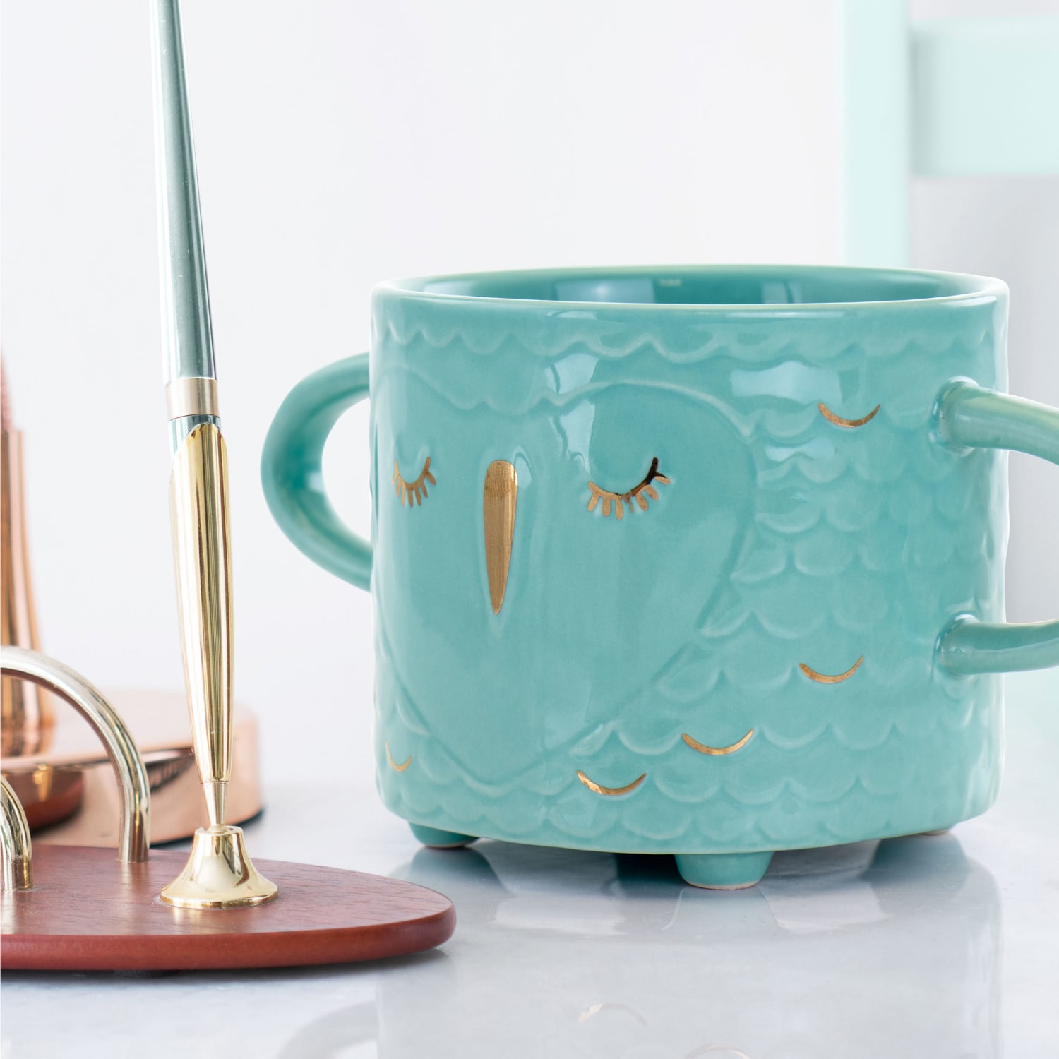 Gibson Home Lashes Figural Mugs, 24.5 Oz, Teal, Set Of 4 Mugs - Image 3