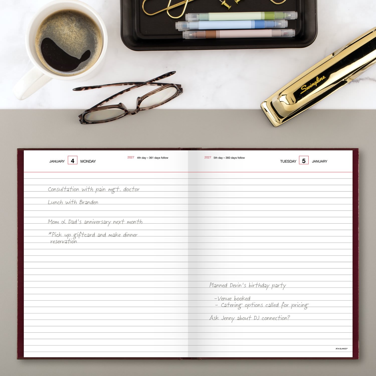 AT-A-GLANCE Standard Diary 2027 Daily Diary, Red, Medium, 7 1/2in x 9 1/2in - Image 3