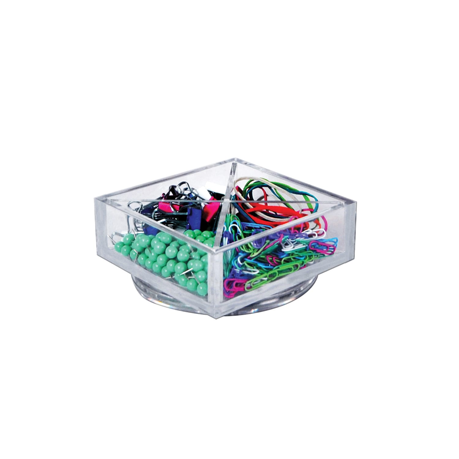 Azar Displays 4-Compartment Square Tray Revolving Desk Organizers, 2-1/2inH x 6inW x 6inD, Clear, Pack Of 2 Organizers - Image 3