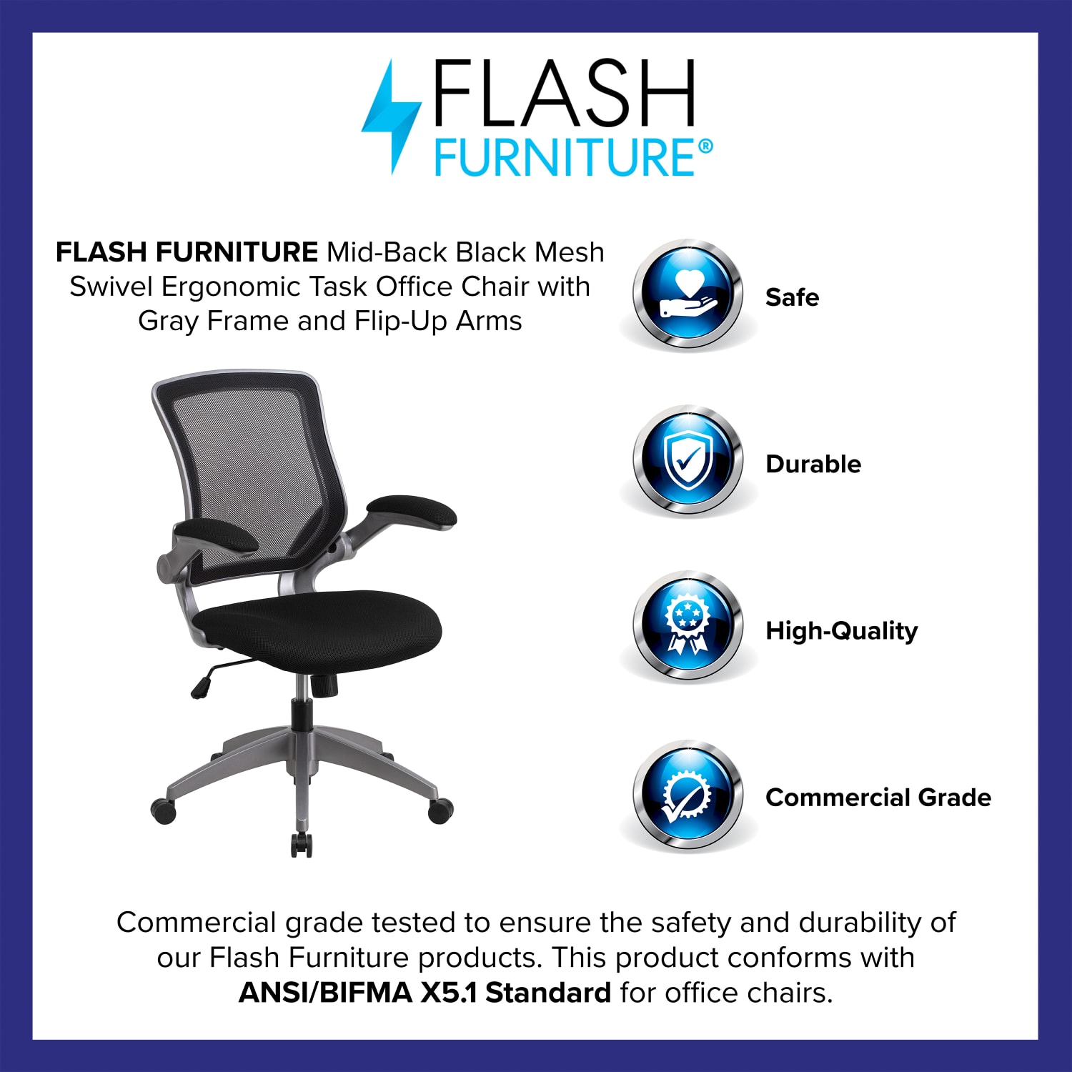Flash Furniture Ergonomic Mesh Mid-Back Task Chair, Black - Image 5