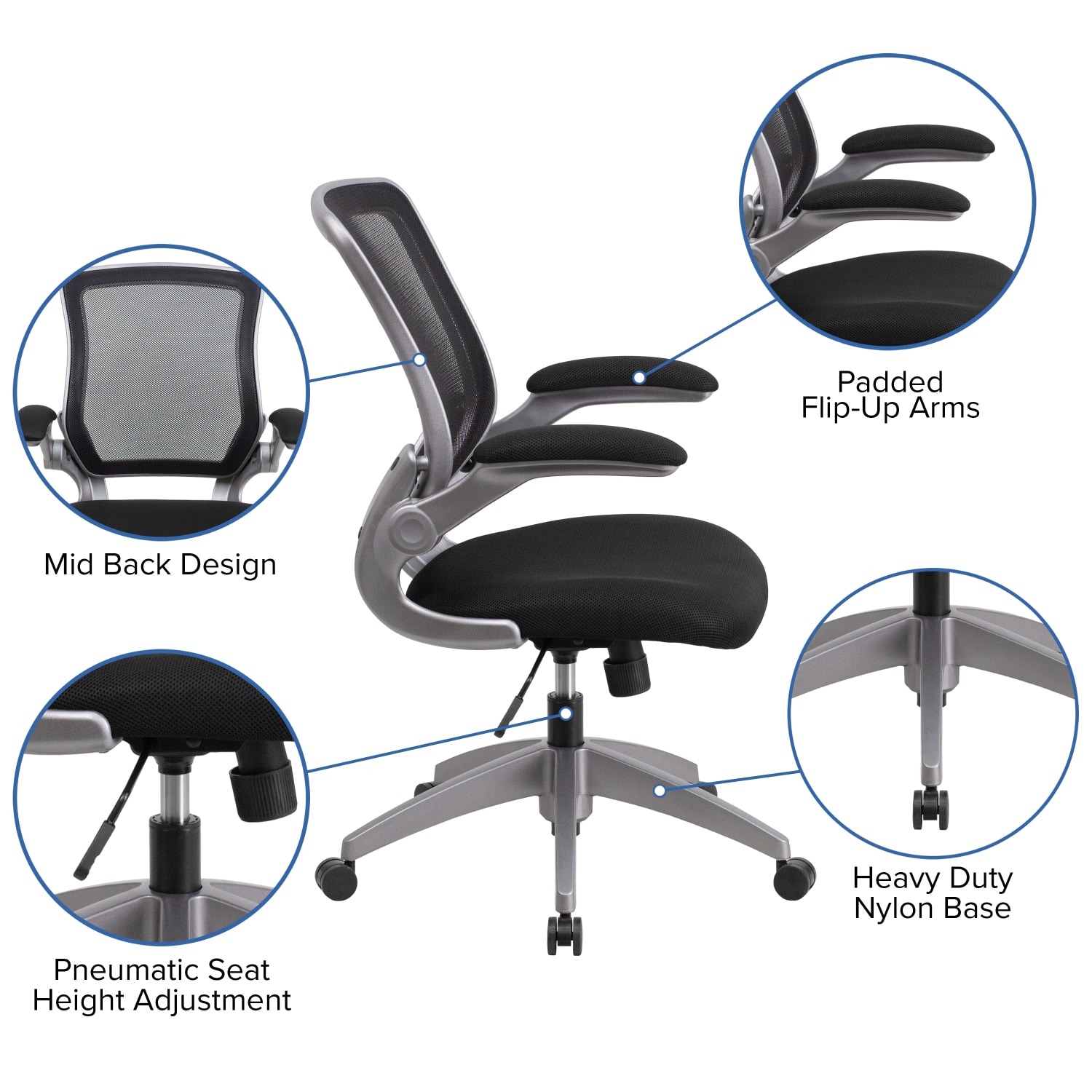 Flash Furniture Ergonomic Mesh Mid Back Task Chair Black PopularChairscom