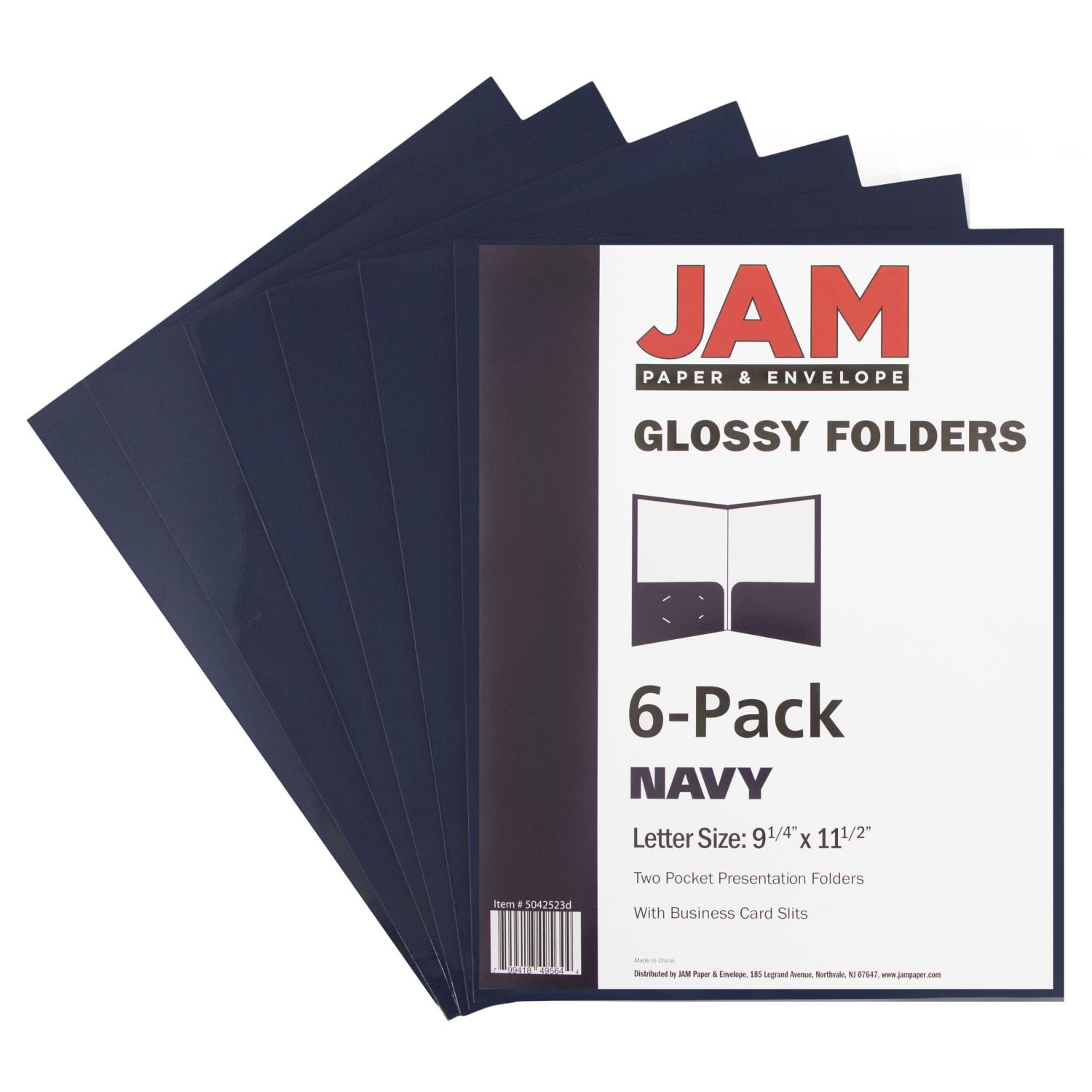 JAM Paper Glossy 2-Pocket Presentation Folders, Navy Blue, Pack of 6 - Image 3