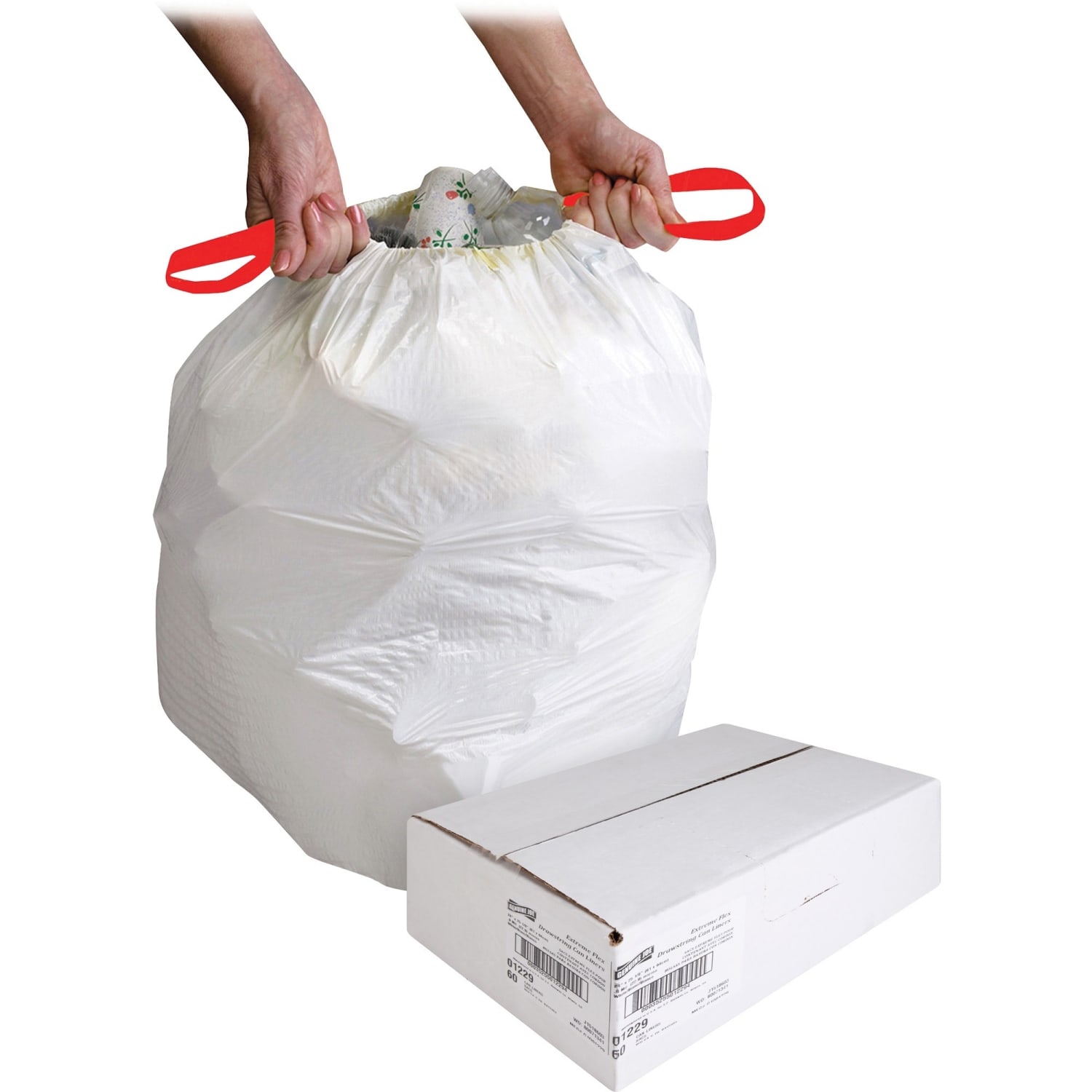 Genuine Joe Flex Drawstring Trash Liners, 16 Gallon, White, Box Of 60 - Image 3