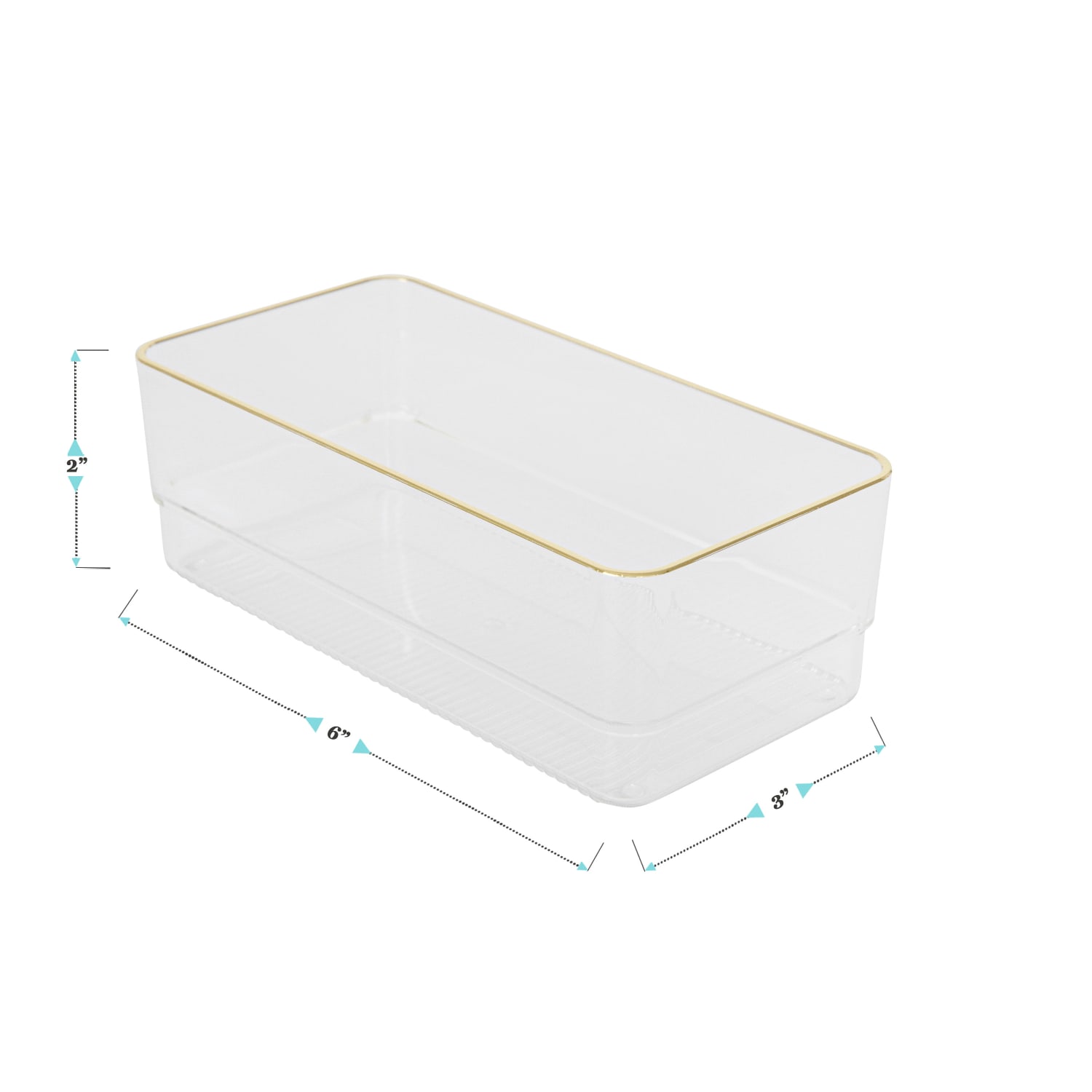 Martha Stewart Kerry Plastic Stackable Office Desk Drawer Organizers, 2inH x 3inW x 6inD, Clear/Gold Trim, Pack Of 6 Organizers - Image 5