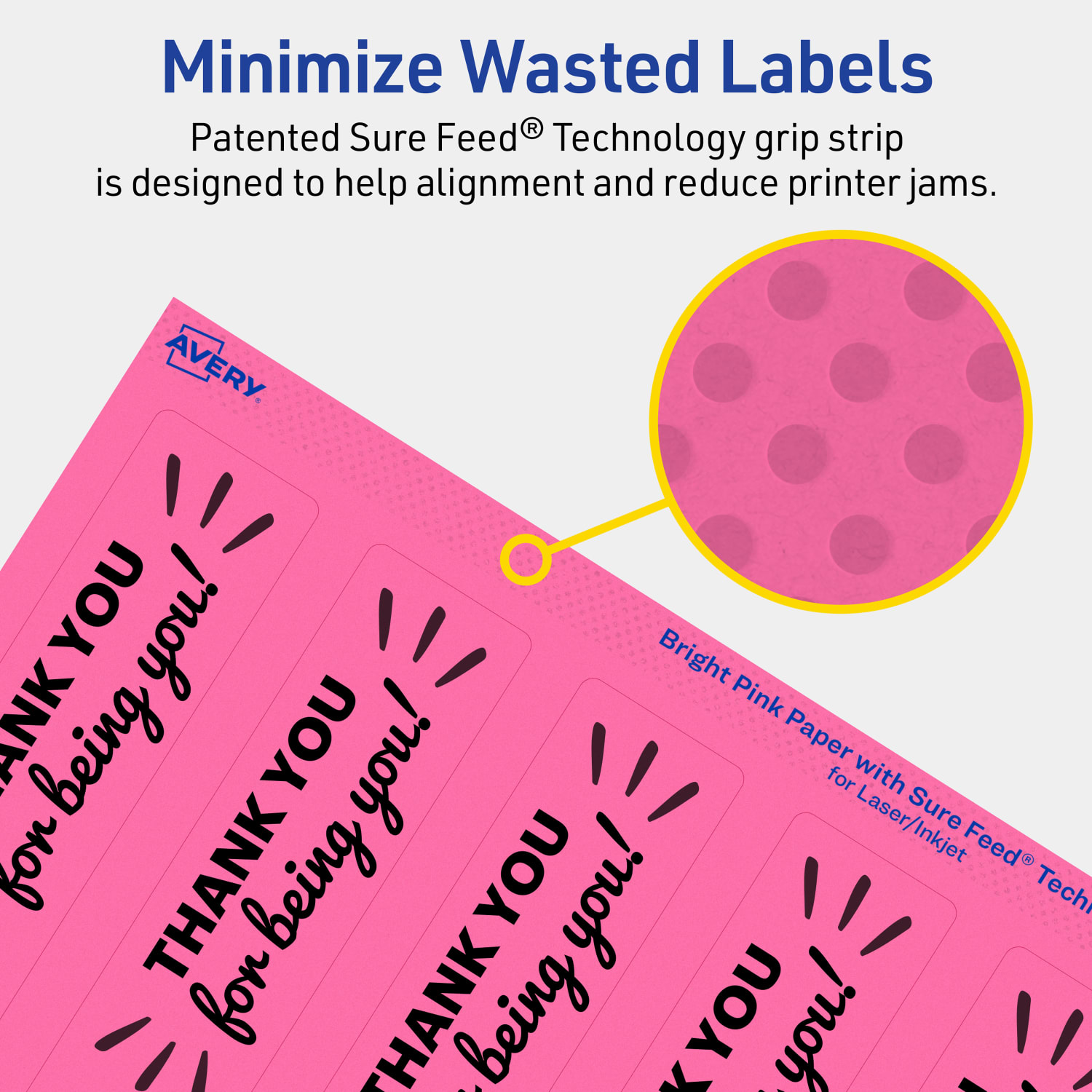 Avery Print-To-The-Edge Labels With Sure Feed Technology, 94262-BPP80, Rectangle, 9-3/4in x 1-1/4in, Matte Bright Pink, Pack of 400 - Image 5