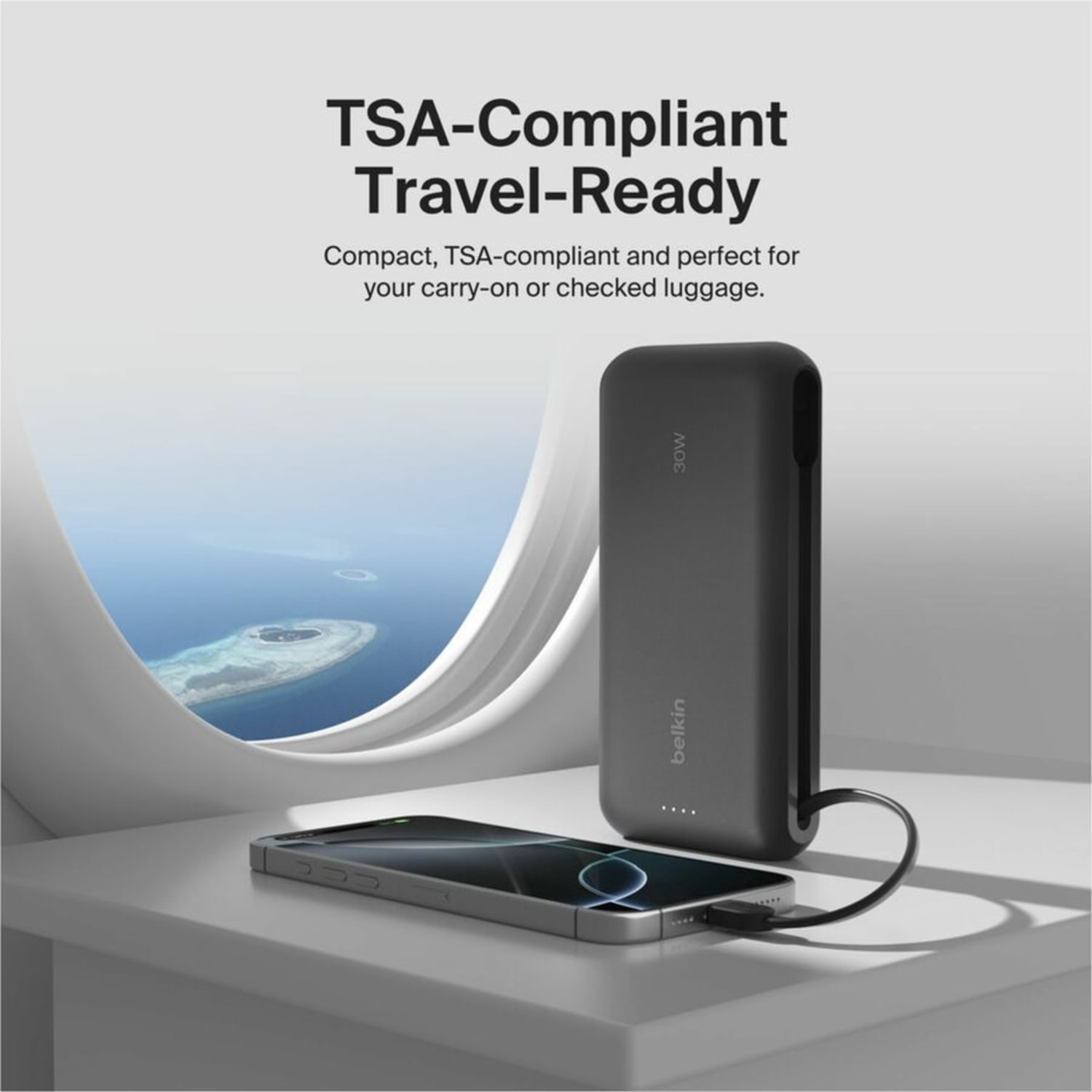 Belkin 30W 2-port Power Bank w/ Integrated USB-C Cable, 20K mAh, 1xUSB-A, 1xUSB-C, Portable Charger, Black, BPB024FQBK - Image 6