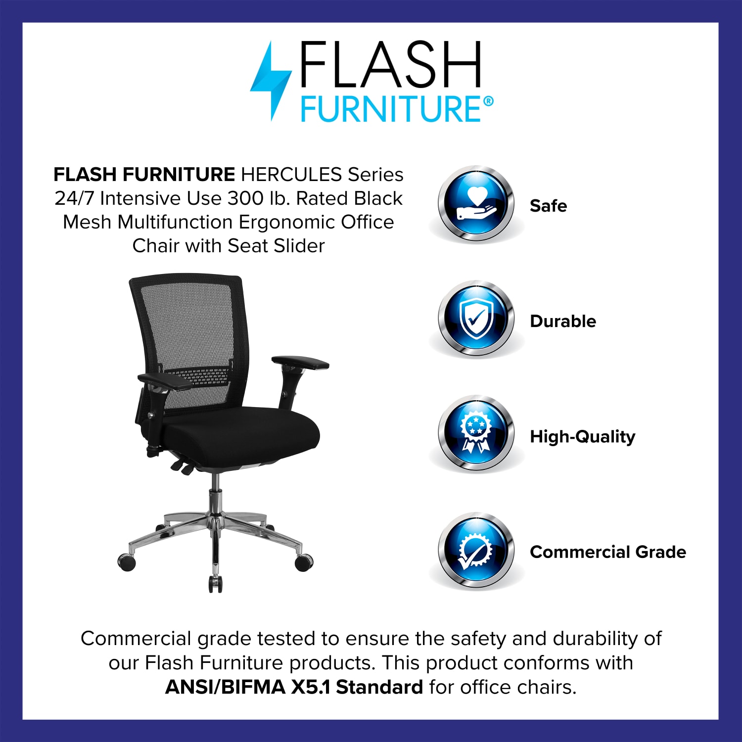 Flash Furniture HERCULES Series 24/7 Intensive-Use Ergonomic Mid-Back Executive Multifunction Office Chair, Black Fabric/Mesh/Gray -GOWY858 - Image 4