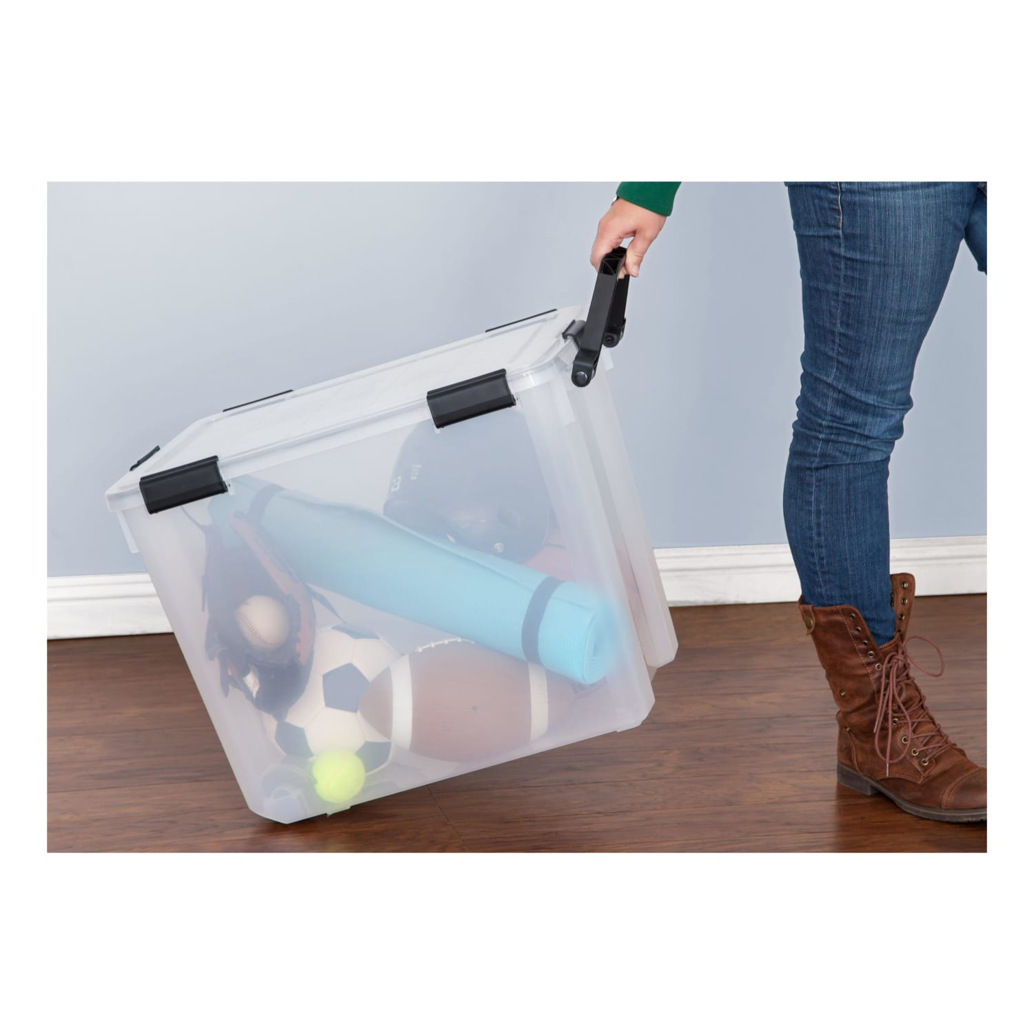 IRIS Weathertight Plastic Storage Container With Latch Lid, 18 3/4in x 17 3/4in x 23 5/8in, Clear - Image 4