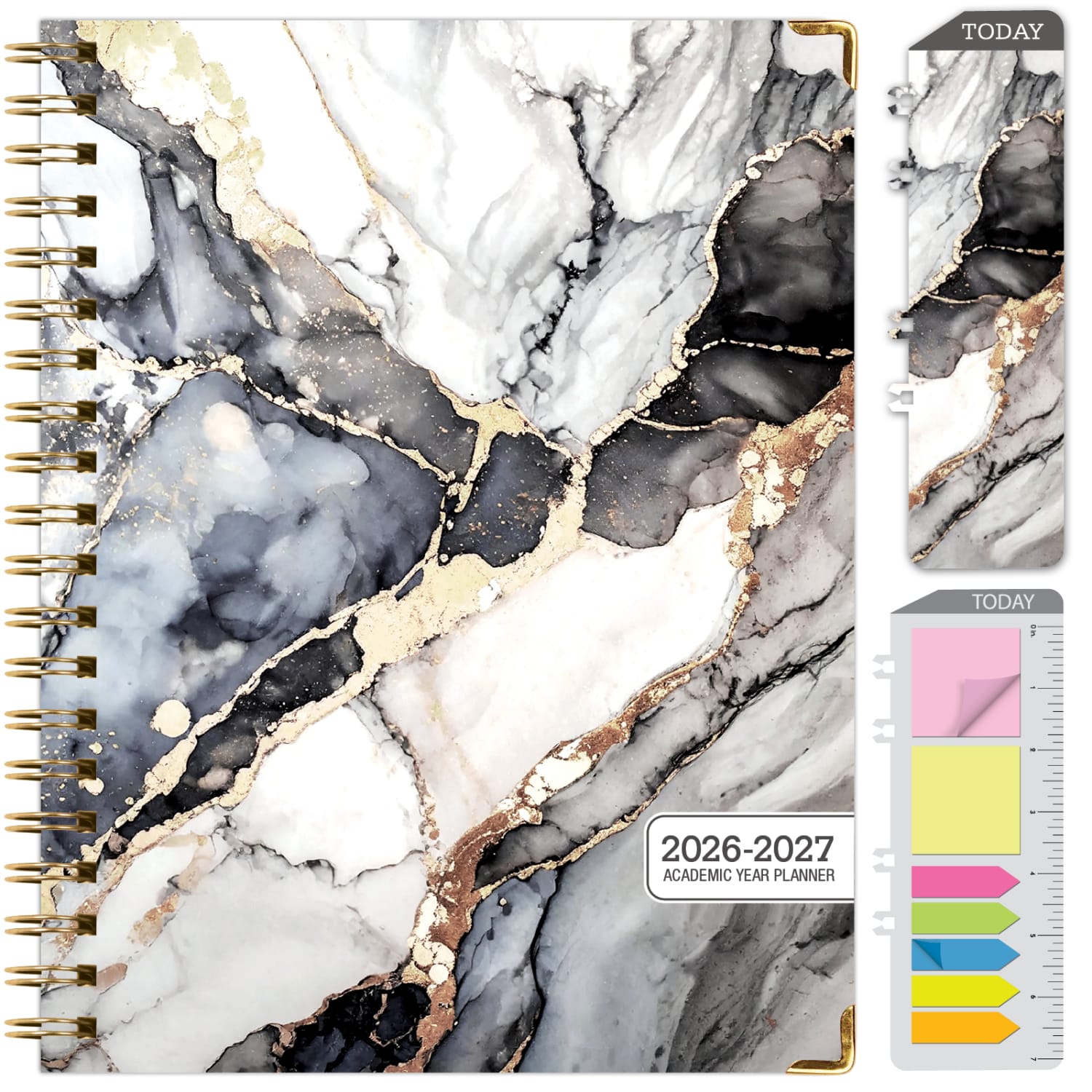 2026-2027 Excello Brands 14-Month Academic Year Hardcover Weekly/Monthly Fashion Planner, 8-1/2in x 11in, Black Gold Marble, May To June, Total Qty 1 - Image 3