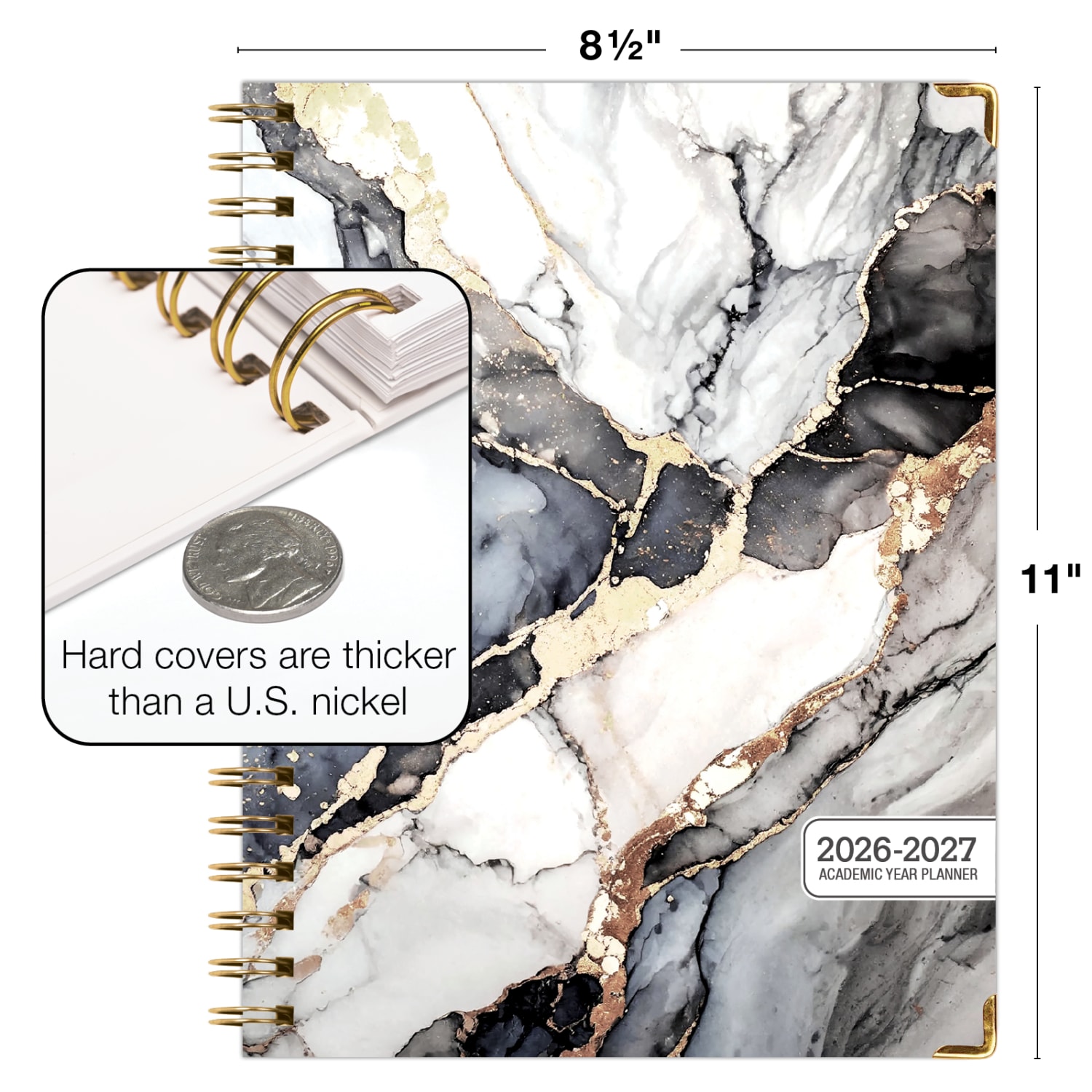 2026-2027 Excello Brands 14-Month Academic Year Hardcover Weekly/Monthly Fashion Planner, 8-1/2in x 11in, Black Gold Marble, May To June, Total Qty 1 - Image 5