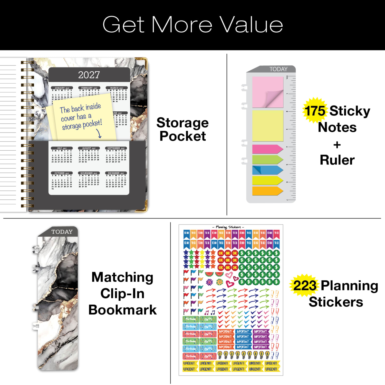 2026-2027 Excello Brands 14-Month Academic Year Hardcover Weekly/Monthly Fashion Planner, 8-1/2in x 11in, Black Gold Marble, May To June, Total Qty 1 - Image 6
