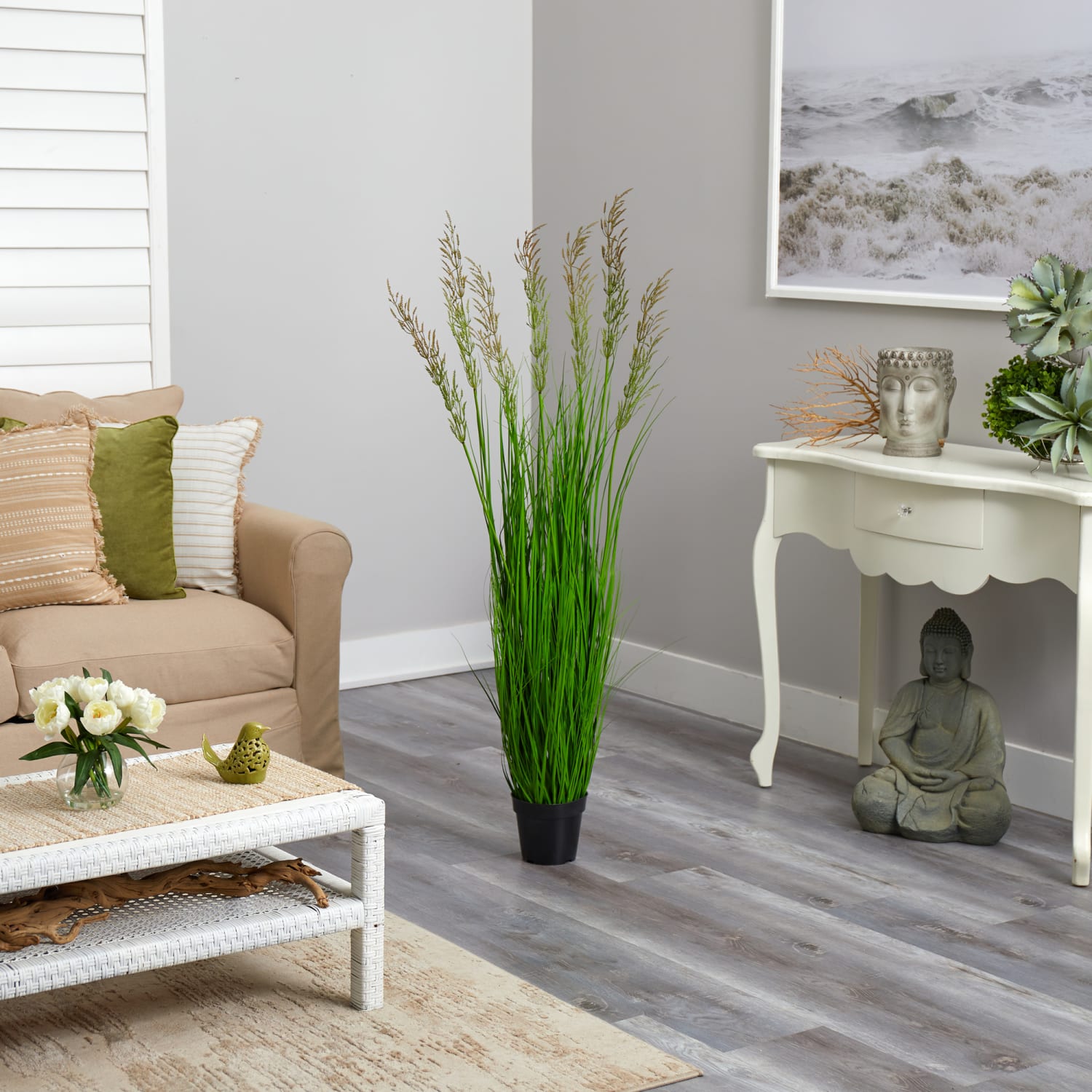Nearly Natural Plume Grass 54inH Artificial Plant With Planter, 54inH x 18inW x 18inD, Green/Black - Image 5