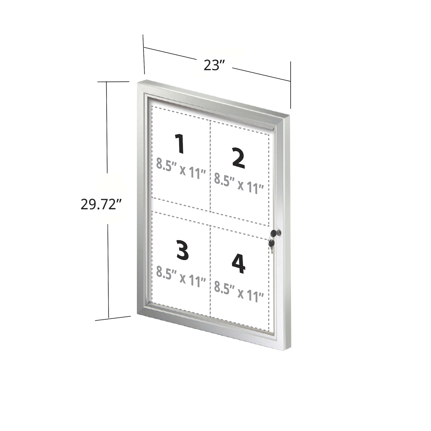 Azar Displays Enclosed Magnetic Message Board With Lock And Key, Porcelain, 23in x 29-3/4in, White, Silver Aluminum Frame - Image 3