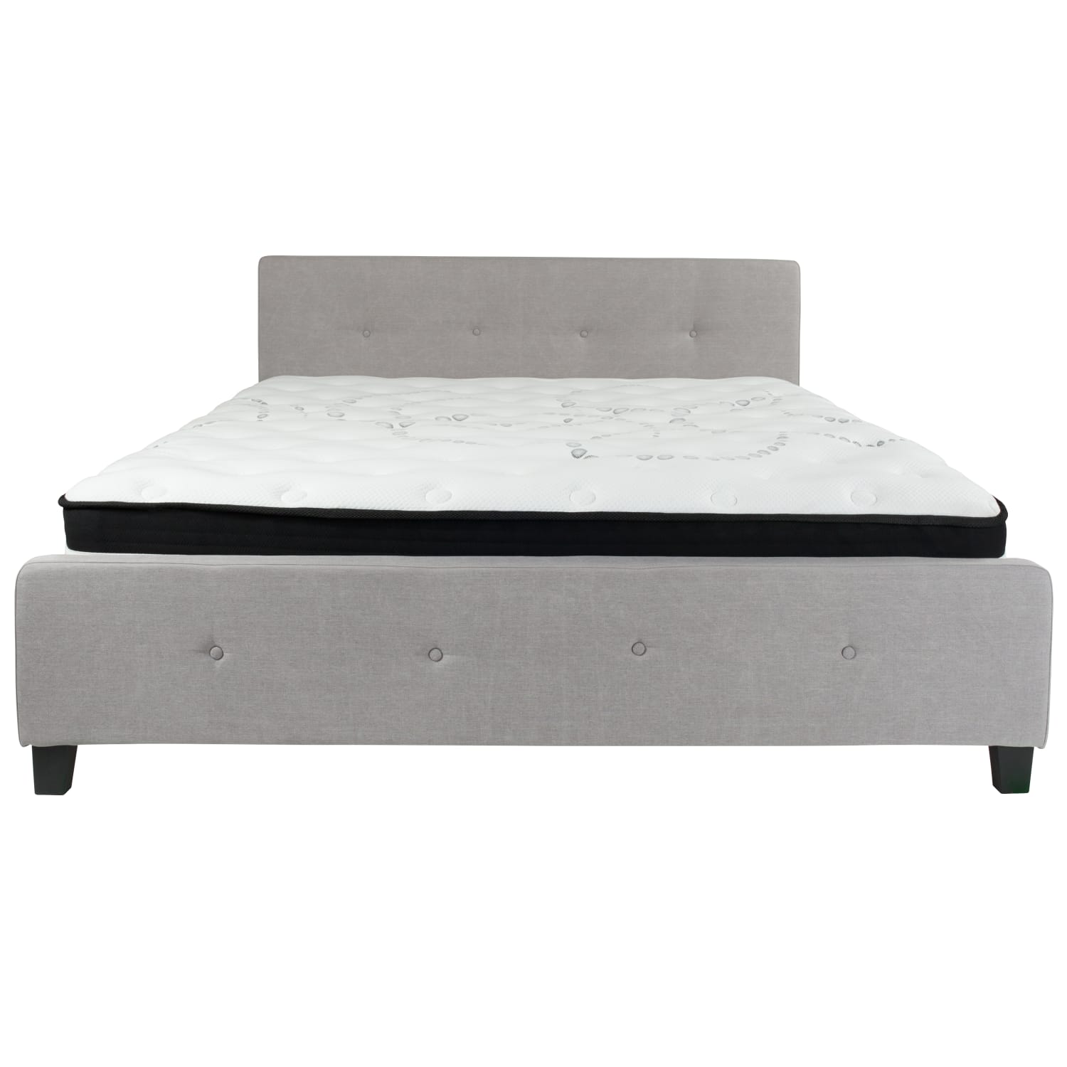 Flash Furniture Tribeca Button Tufted Upholstered Platform Bed with Pocket Spring Mattress, King, 40inH x 78-1/4inW x 85-1/4inL, Light Gray - Image 6