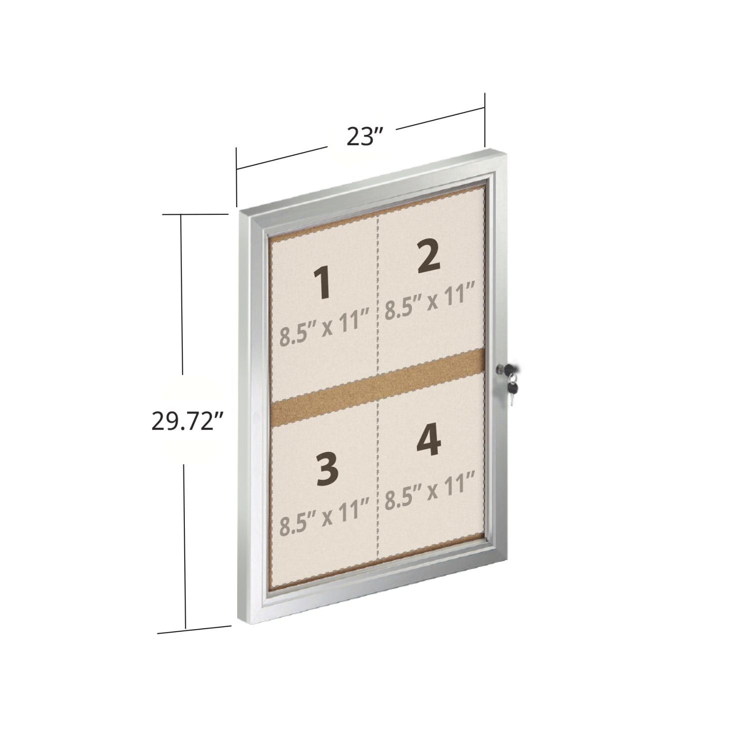 Azar Displays Enclosed Cork Bulletin Board With Lock And Key, Brown, 29-3/4in x 23in, Silver Aluminum Frame - Image 3