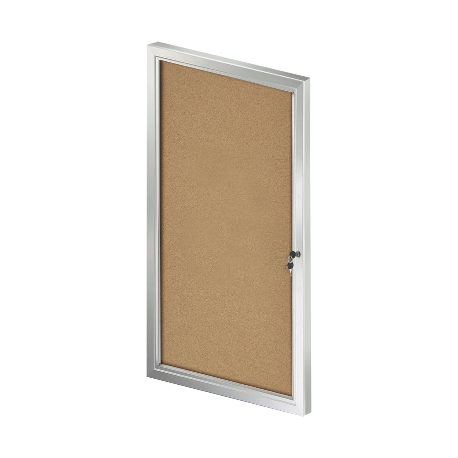 Azar Displays Enclosed Cork Bulletin Board With Lock And Key, Brown, 42-5/16in x 23in, Silver Aluminum Frame