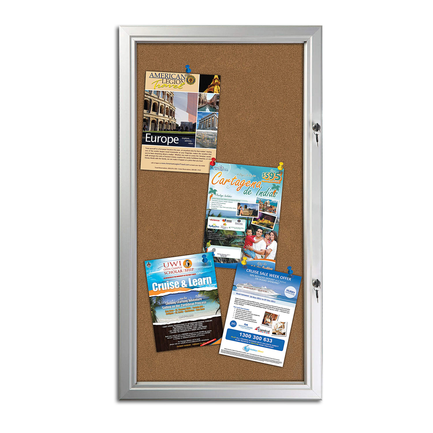 Azar Displays Enclosed Cork Bulletin Board With Lock And Key, Brown, 42-5/16in x 23in, Silver Aluminum Frame - Image 3