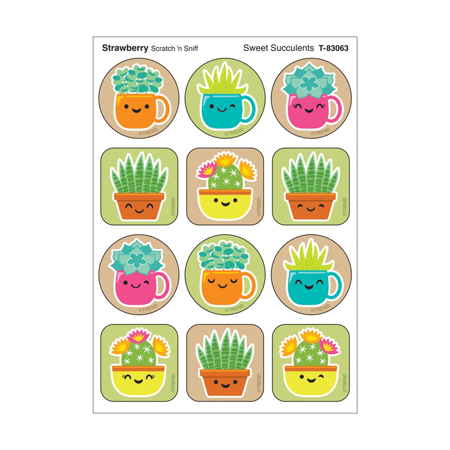 TREND Stinky Stickers, Sweet Succulents, Strawberry Scent, 48 Per Pack, Set Of 6 Packs - Image 3