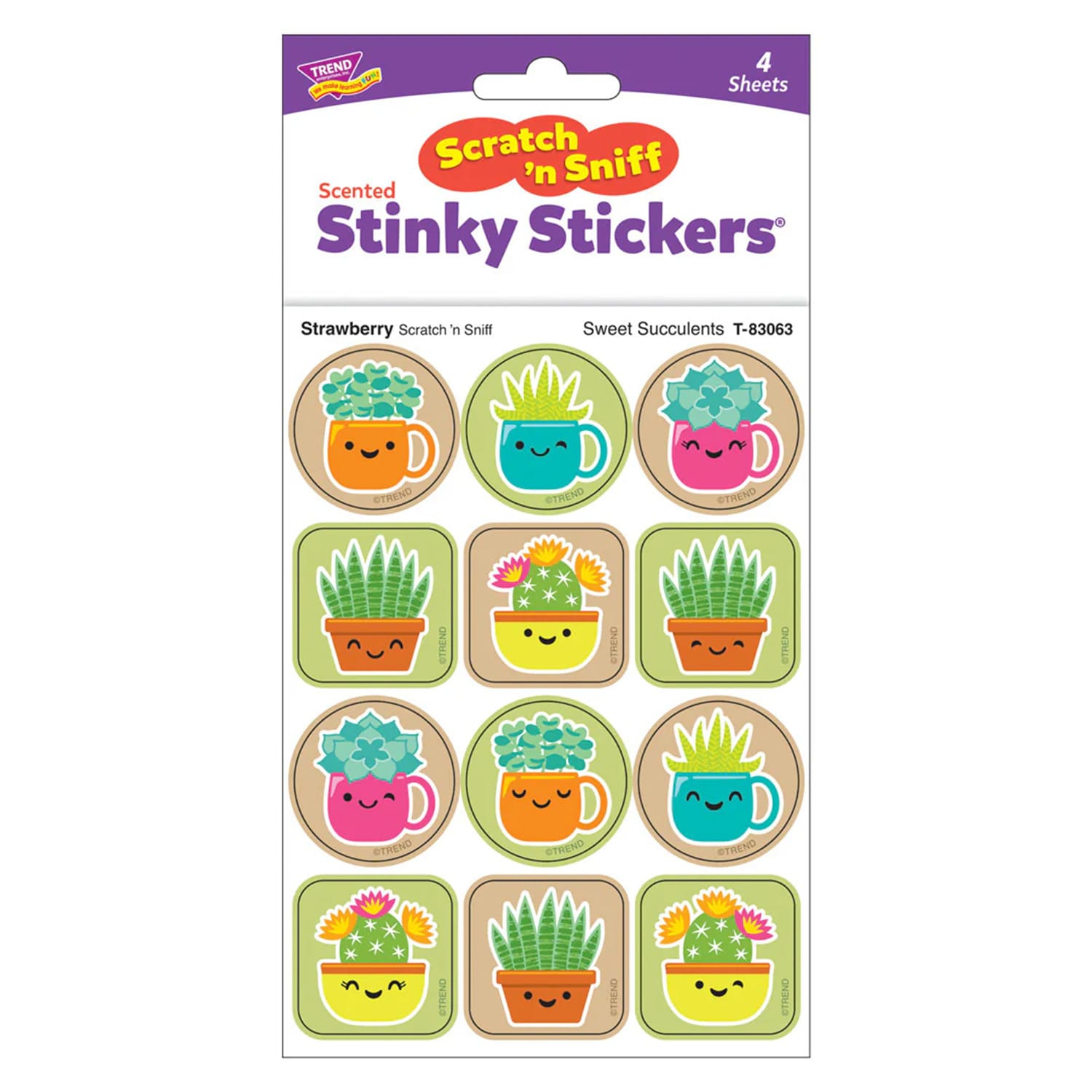 TREND Stinky Stickers, Sweet Succulents, Strawberry Scent, 48 Per Pack, Set Of 6 Packs - Image 4