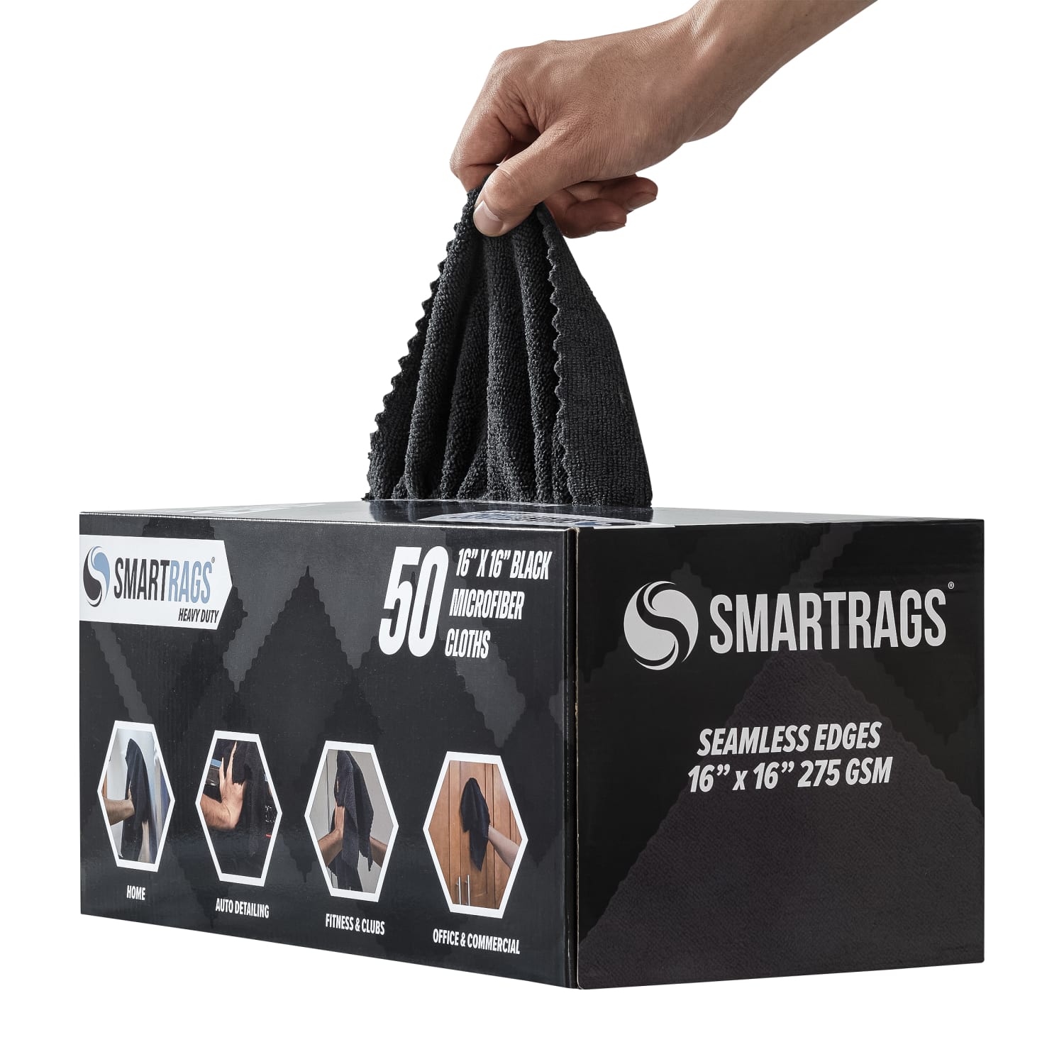Hospeco SmartRags Disposable Microfiber Towels, 45 Gram, 275 GSM, 16in x 16in, Black, 50 Towels Per Box, Case Of 8 Boxes - Image 4