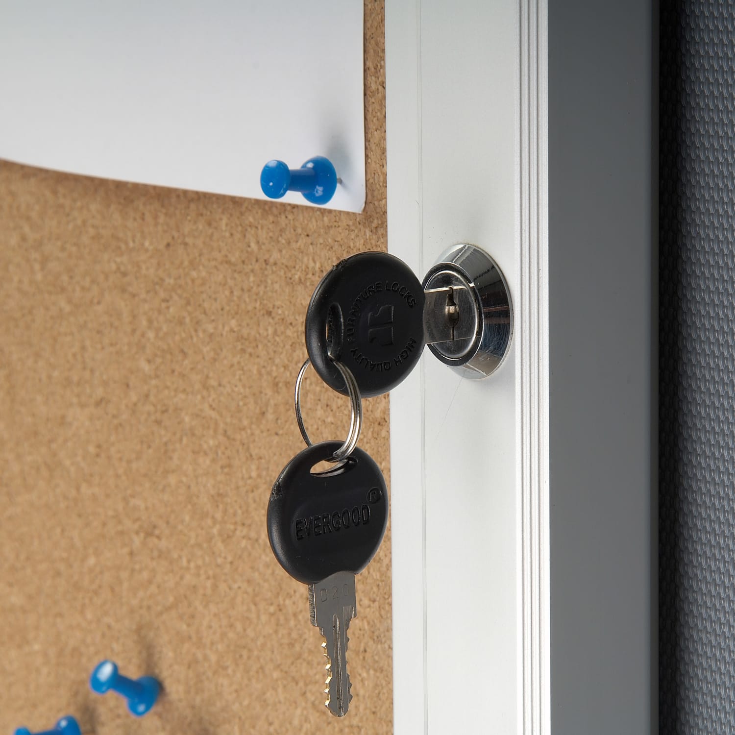 Azar Displays Enclosed Cork Bulletin Board With Lock And Key, Brown, 42-5/16in x 32in, Silver Aluminum Frame - Image 5