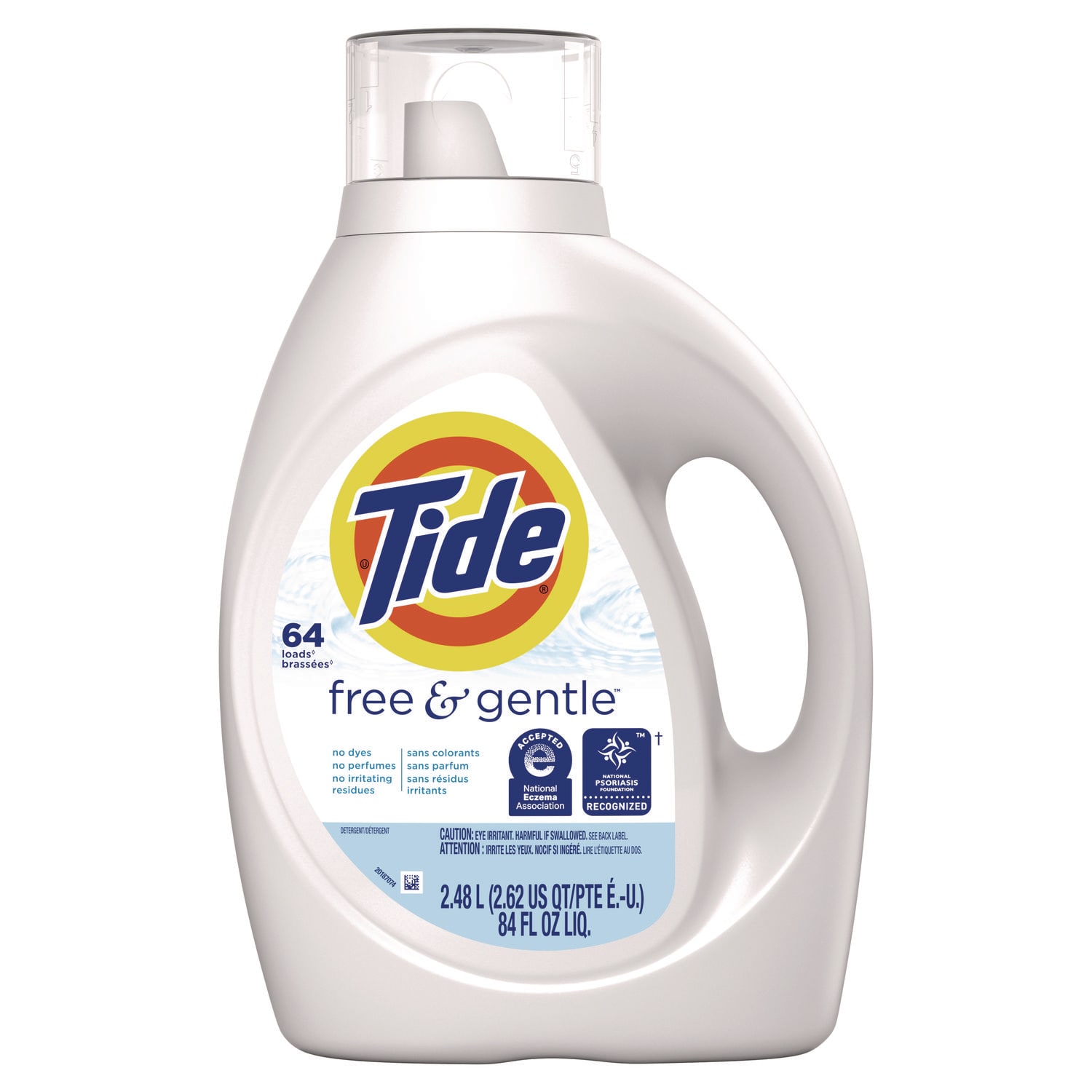 Tide Free & Gentle Liquid Laundry Detergent, 64 Loads, 84 oz Bottle, 4/Carton