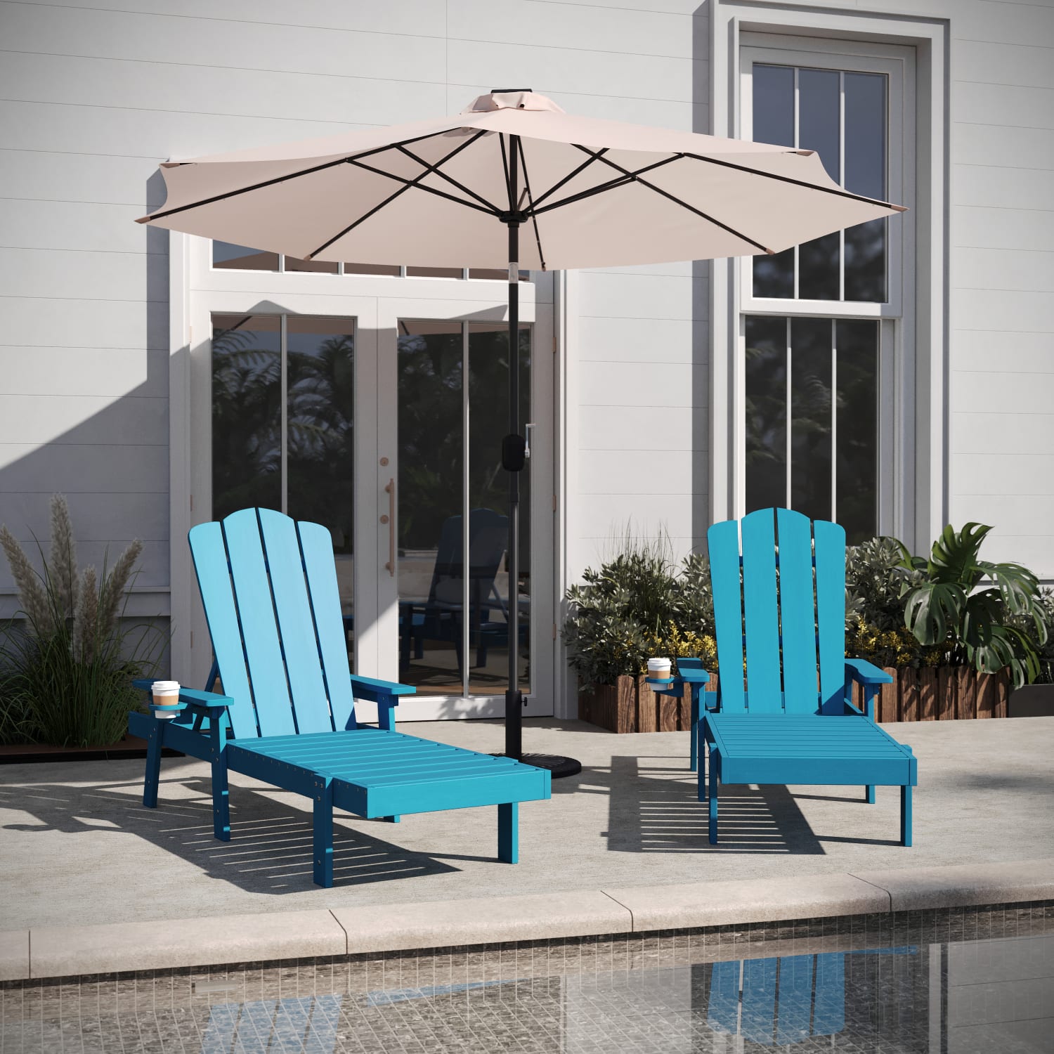 Flash Furniture Sonora Set of 2 Commercial Grade Adjustable Adirondack Lounge Chair, All-Weather Indoor/Outdoor Recycled HDPE, Blue - 2LEHMP07001BL - Image 4