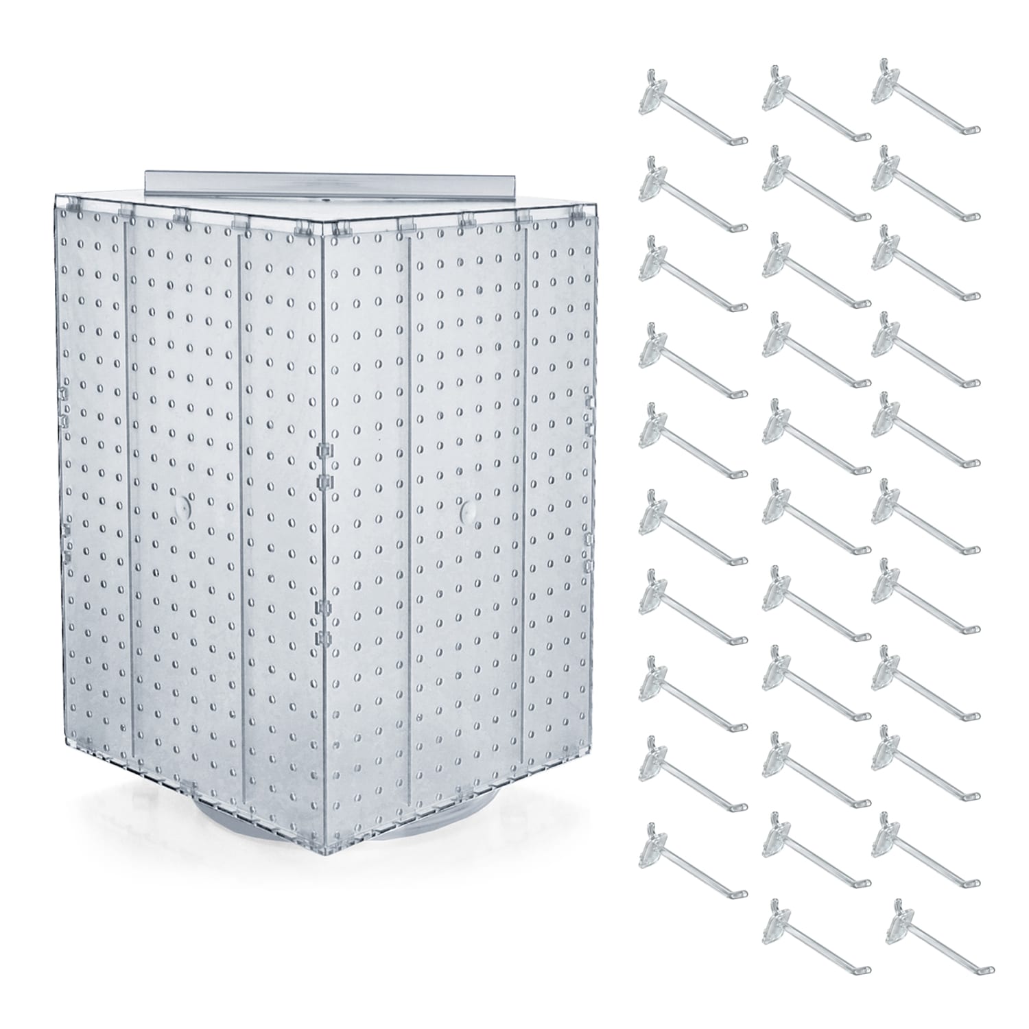 Azar Displays 4-Sided Revolving Pegboard Display With Hooks, 21inH x 14inW x 14inD, Clear