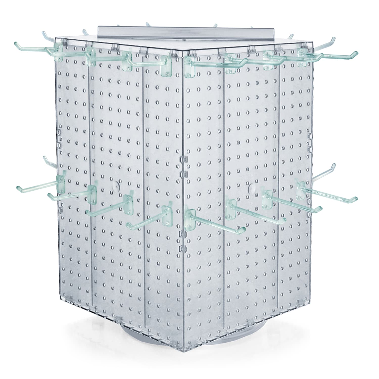 Azar Displays 4-Sided Revolving Pegboard Display With Hooks, 21inH x 14inW x 14inD, Clear - Image 3