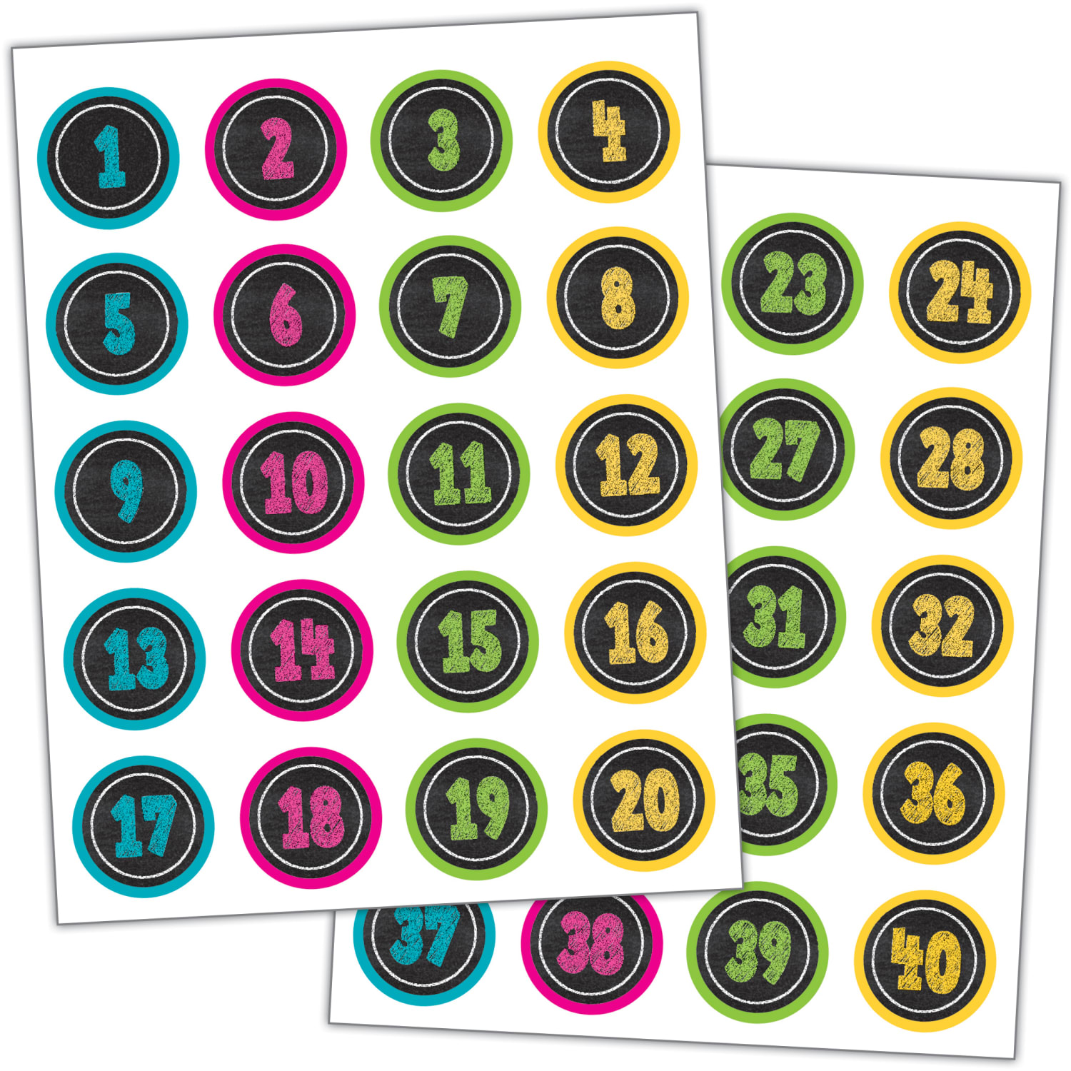 Teacher Created Resources Stickers, Chalkboard Brights Numbers, 120 Stickers Per Pack, Set Of 6 Packs - Image 3