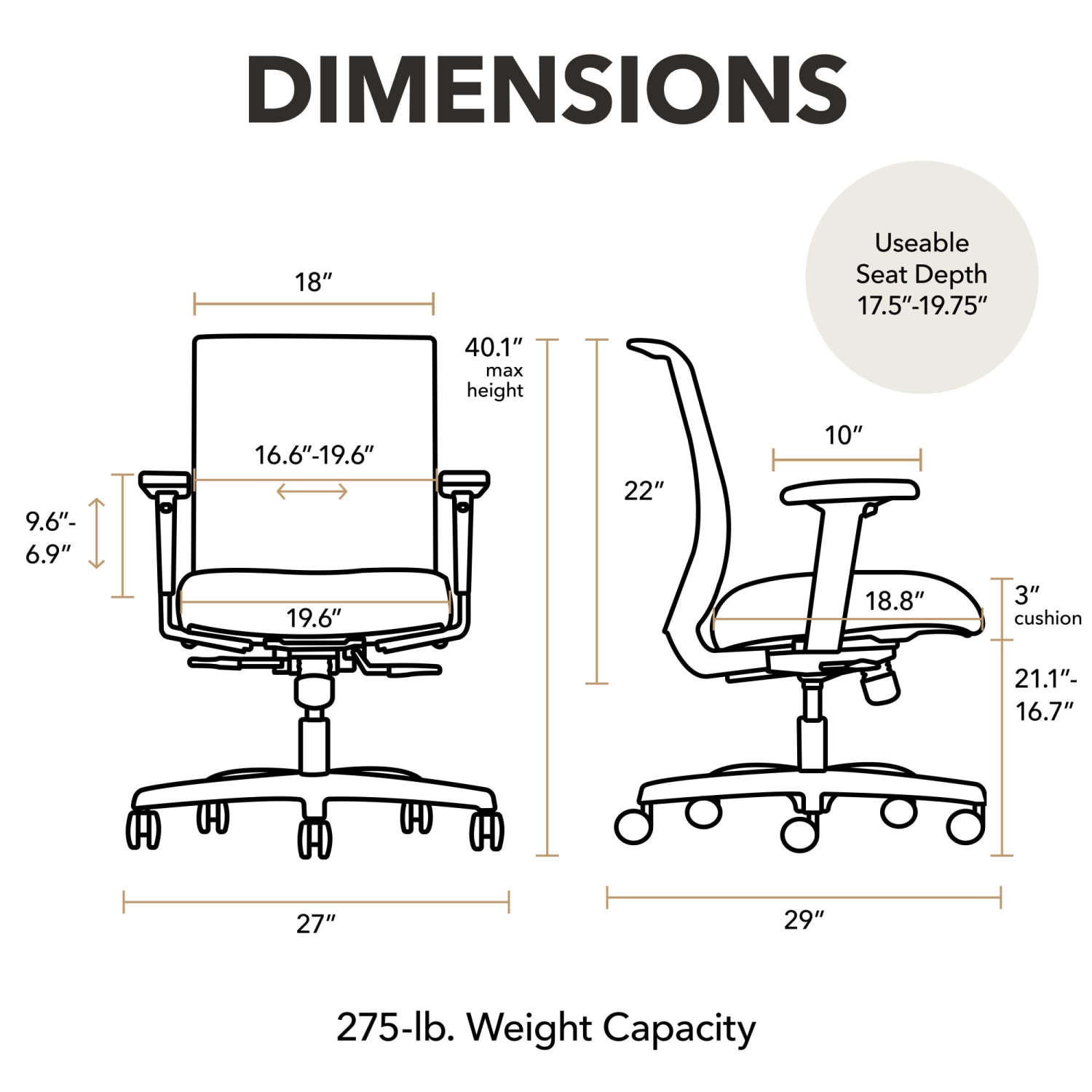 HON Convergence Ergonomic Fabric Mid-Back Task Chair, Black - Image 3