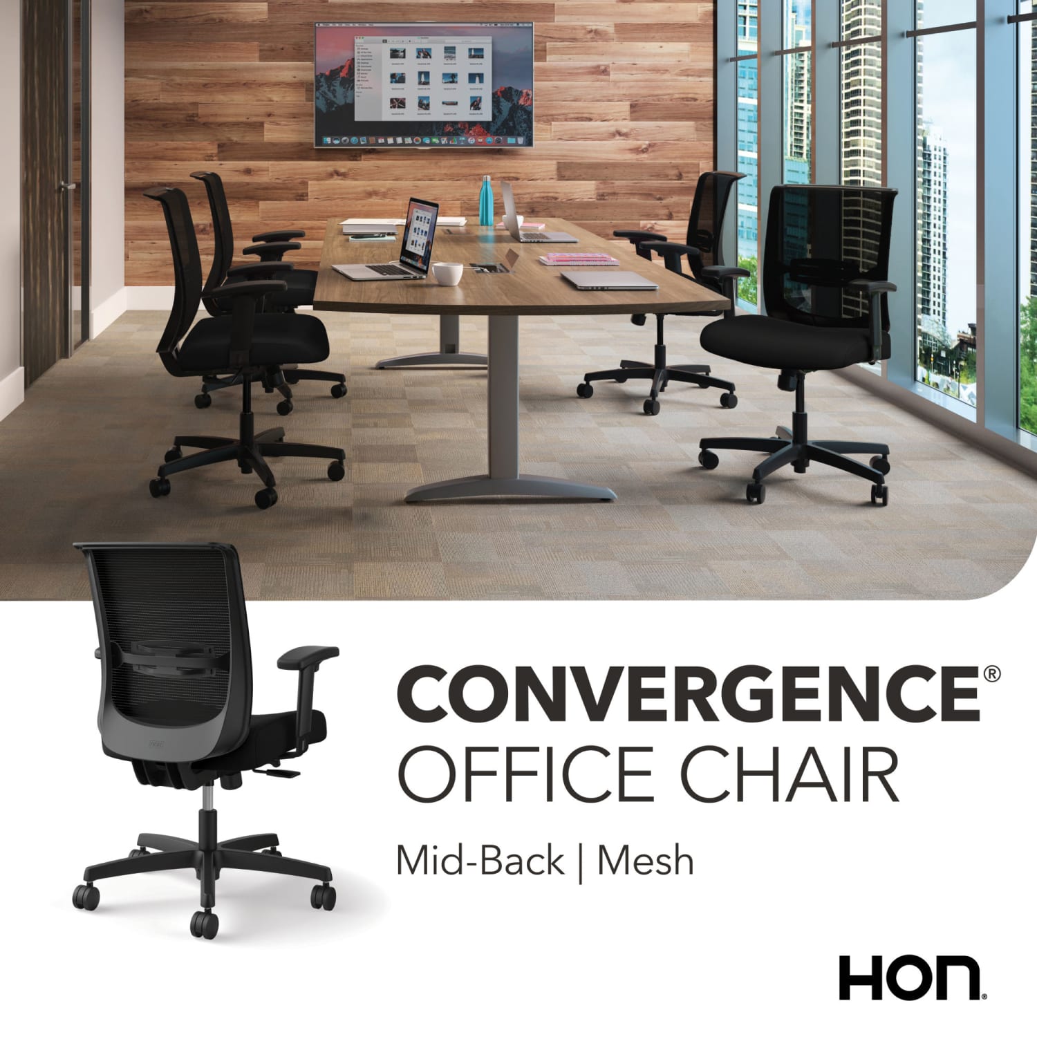HON Convergence Ergonomic Fabric Mid-Back Task Chair, Black - Image 9