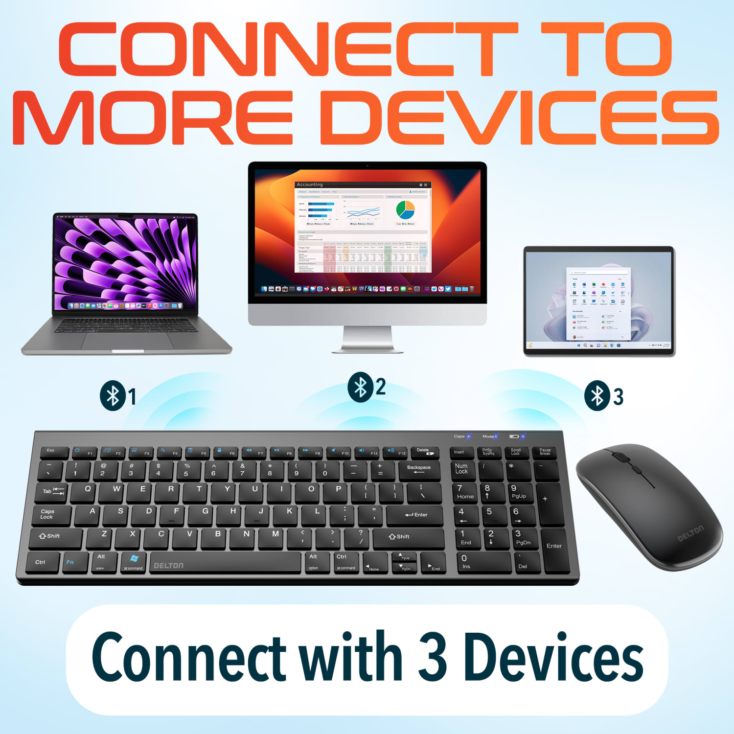 Delton N36 Slim Wireless Keyboard And Optical Mouse Combo, Black - Image 3