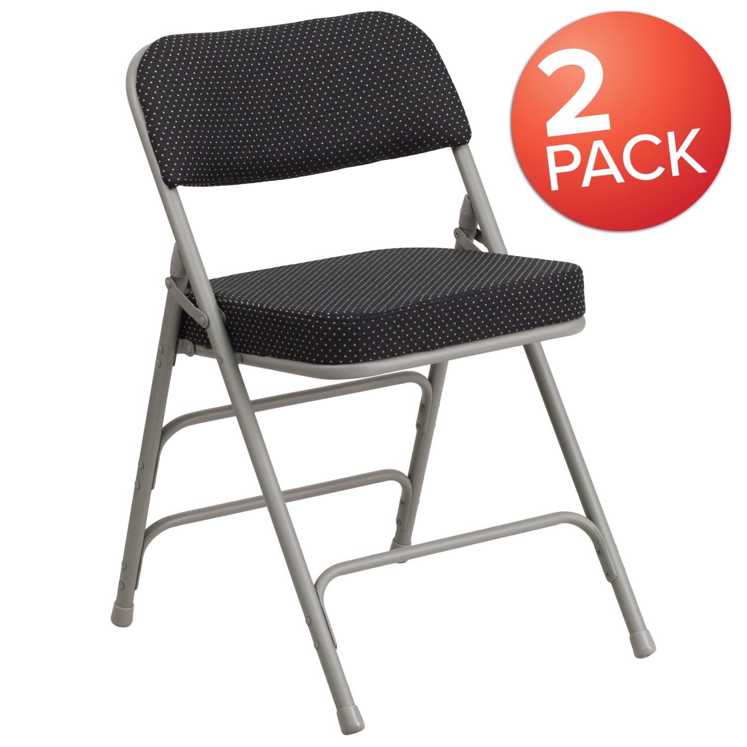 Flash Furniture HERCULES Series Premium Curved Triple Braced & Hinged Fabric Upholstered Metal Folding Chairs, Black, Set Of 2 Chairs - Image 3