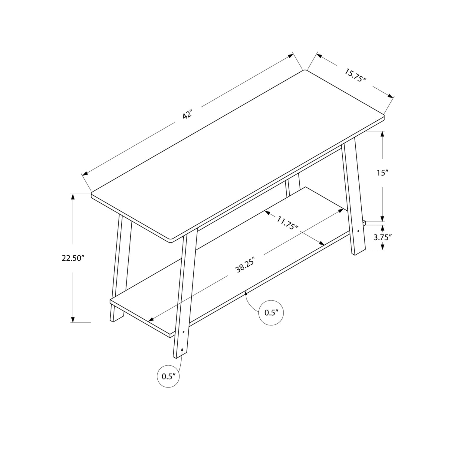 Monarch Specialties Mason TV Stand, 22-1/2inH x 42inW x 15-3/4inD, Gray - Image 6