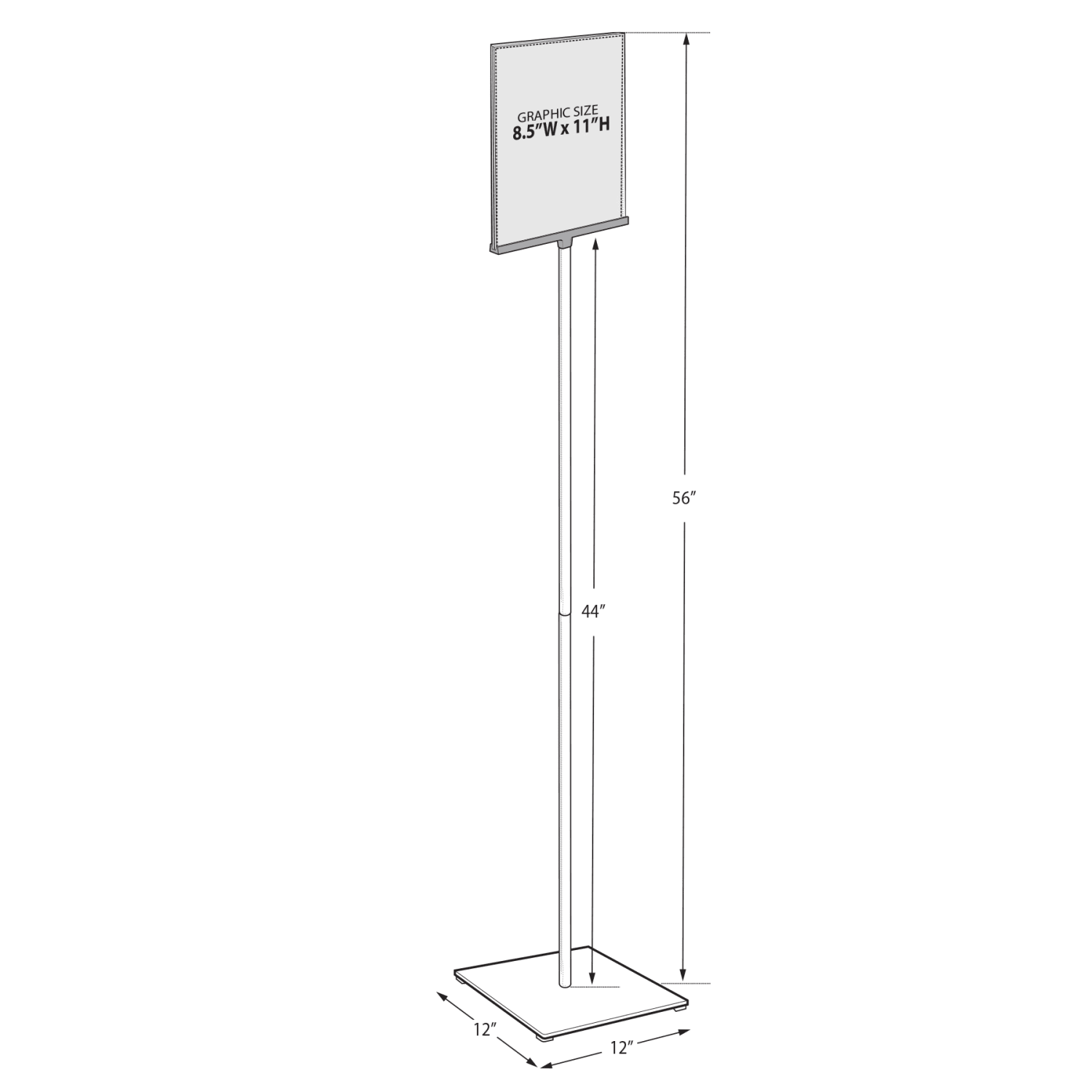 Azar Displays Pedestal 2-Sided Sign Holder Stand With Square Metal Base, 56-1/2inH x 12inW x 12inD, Clear/Silver - Image 3