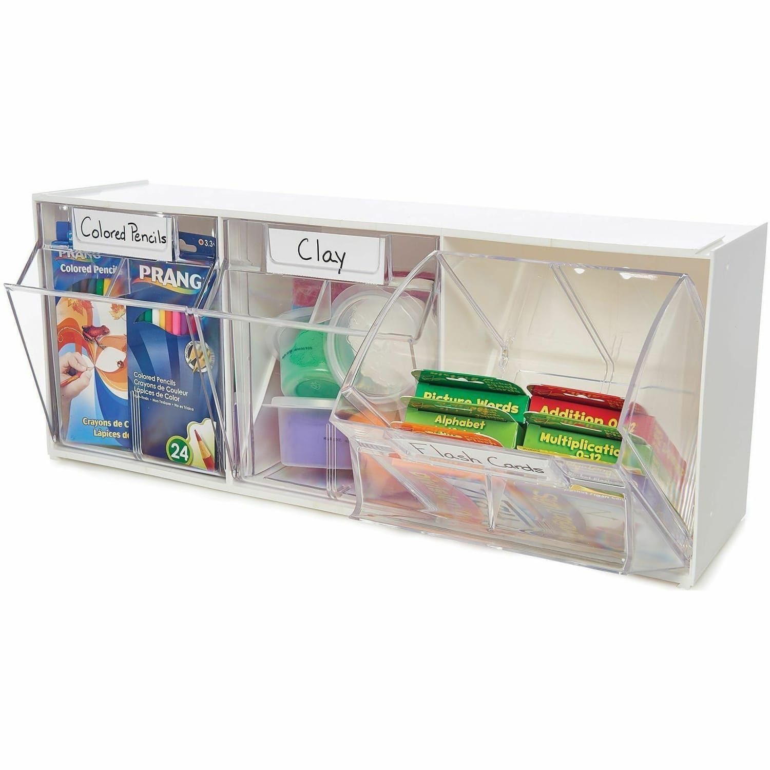 Deflecto Interlocking Horizontal Tilt Bin, 3 Bins, Small Size, 3 3/10in x 23 5/8in x 3 5/8in, White/Clear - Image 6
