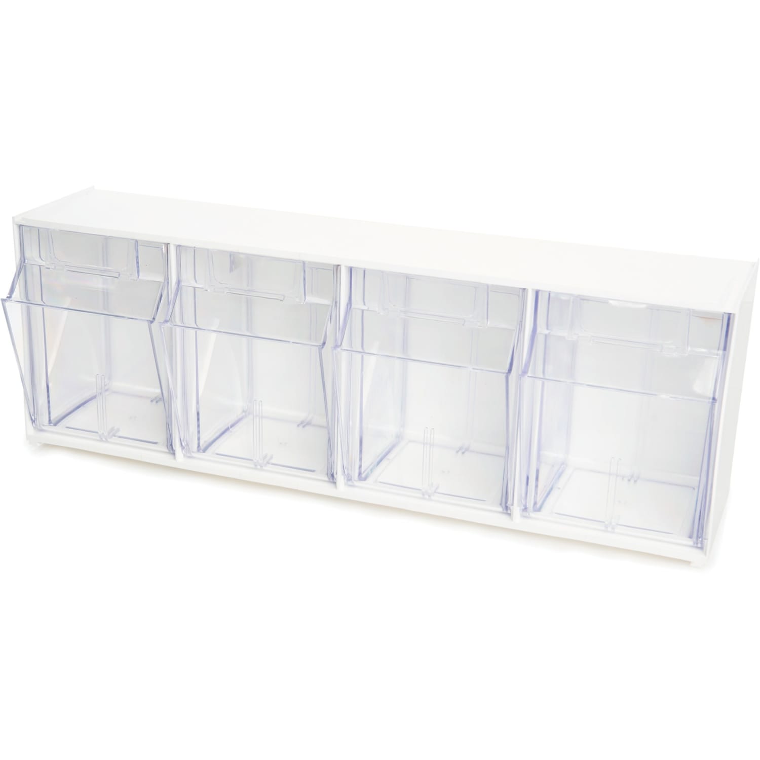 Deflecto Interlocking Horizontal Tilt Bin, 4 Bins, Small Size, 3 3/10in x 23 5/8in x 3 5/8in, White/Clear - Image 5