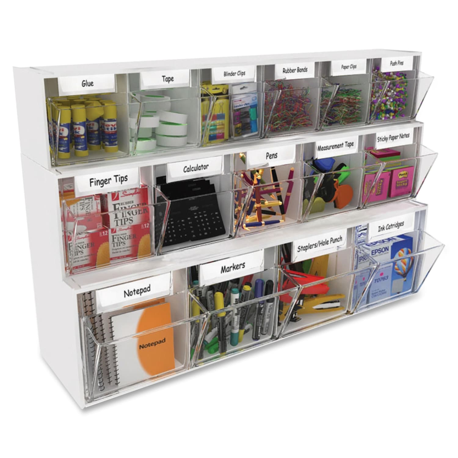 Deflecto Interlocking Horizontal Tilt Bin, 5 Bins, Small Size, 3 3/10in x 23 5/8in x 3 5/8in, White/Clear - Image 6