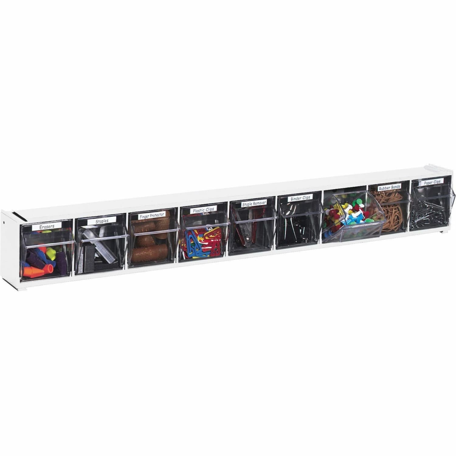 Deflecto Interlocking Horizontal Tilt Bin, 9 Bins, Small Size, 3 3/10in x 23 5/8in x 3 5/8in, White/Clear - Image 4