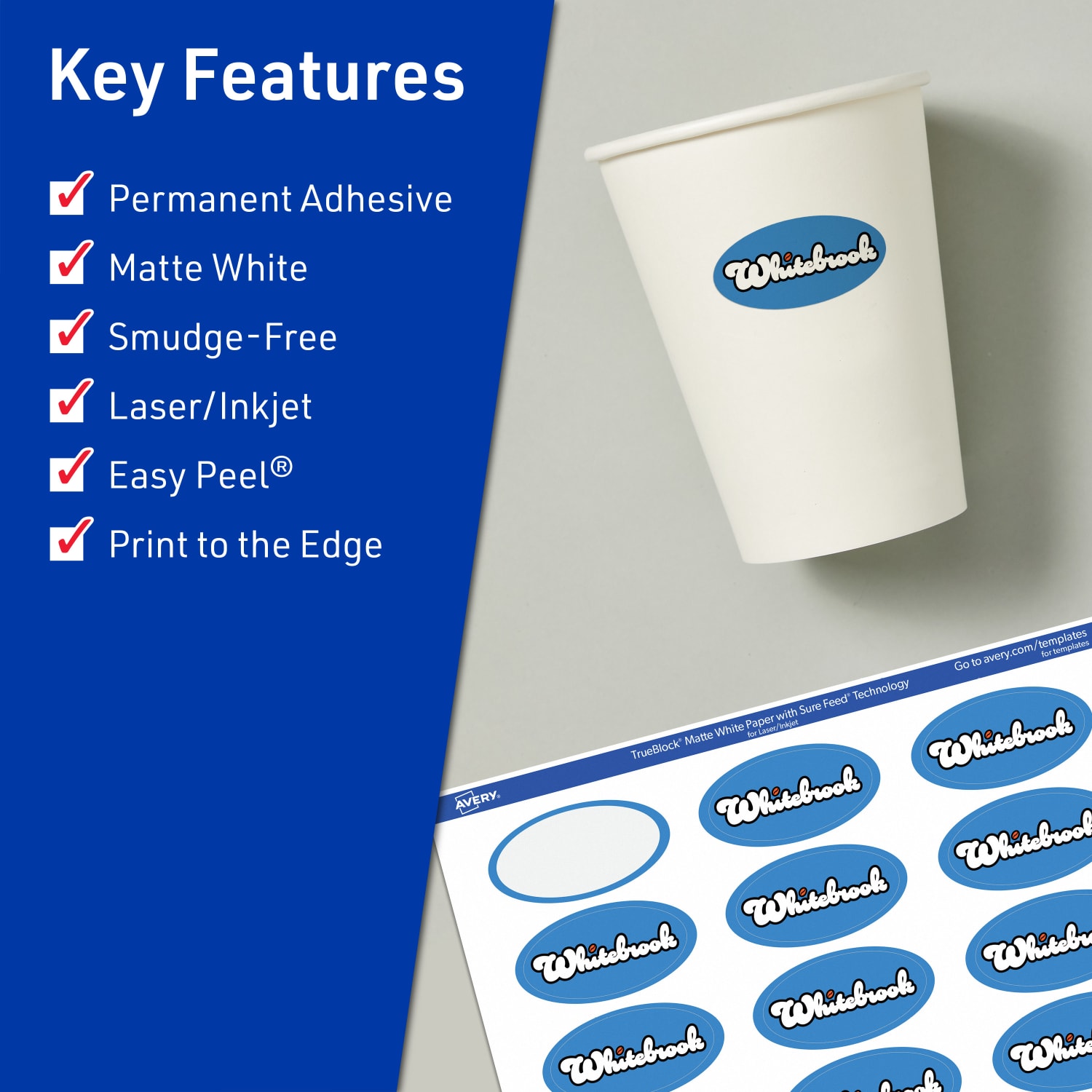 Avery Print-To-The-Edge TrueBlock Labels With Sure Feed, 94054-TWMP100, Oval, 1-1/8in x 2-1/4in, Matte White, Pack Of 2100 - Image 3