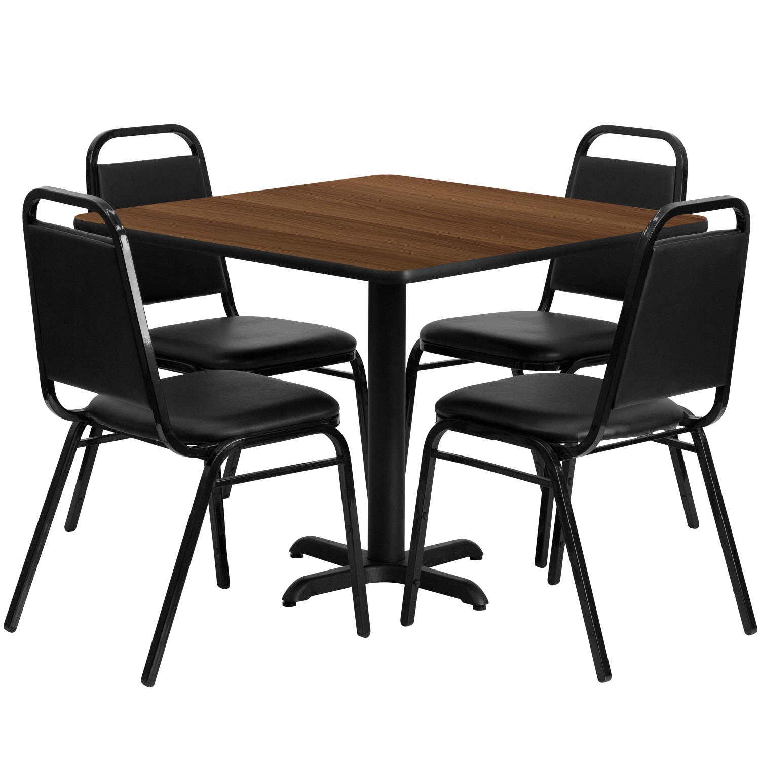 Flash Furniture Square Table Set With 4 Trapezoidal-Back Banquet Chairs, 30inH x 36inW x 36inD, Walnut/Black - Image 3