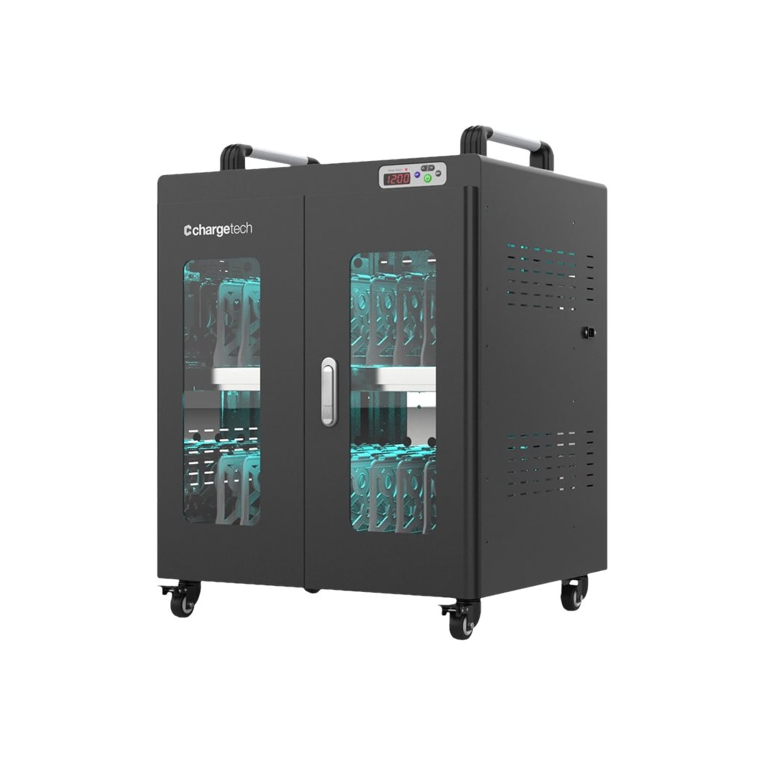 ChargeTech 20-Bay UV Disinfection & Charging Cabinet, 55in x 26in x 22in, Black - Image 4